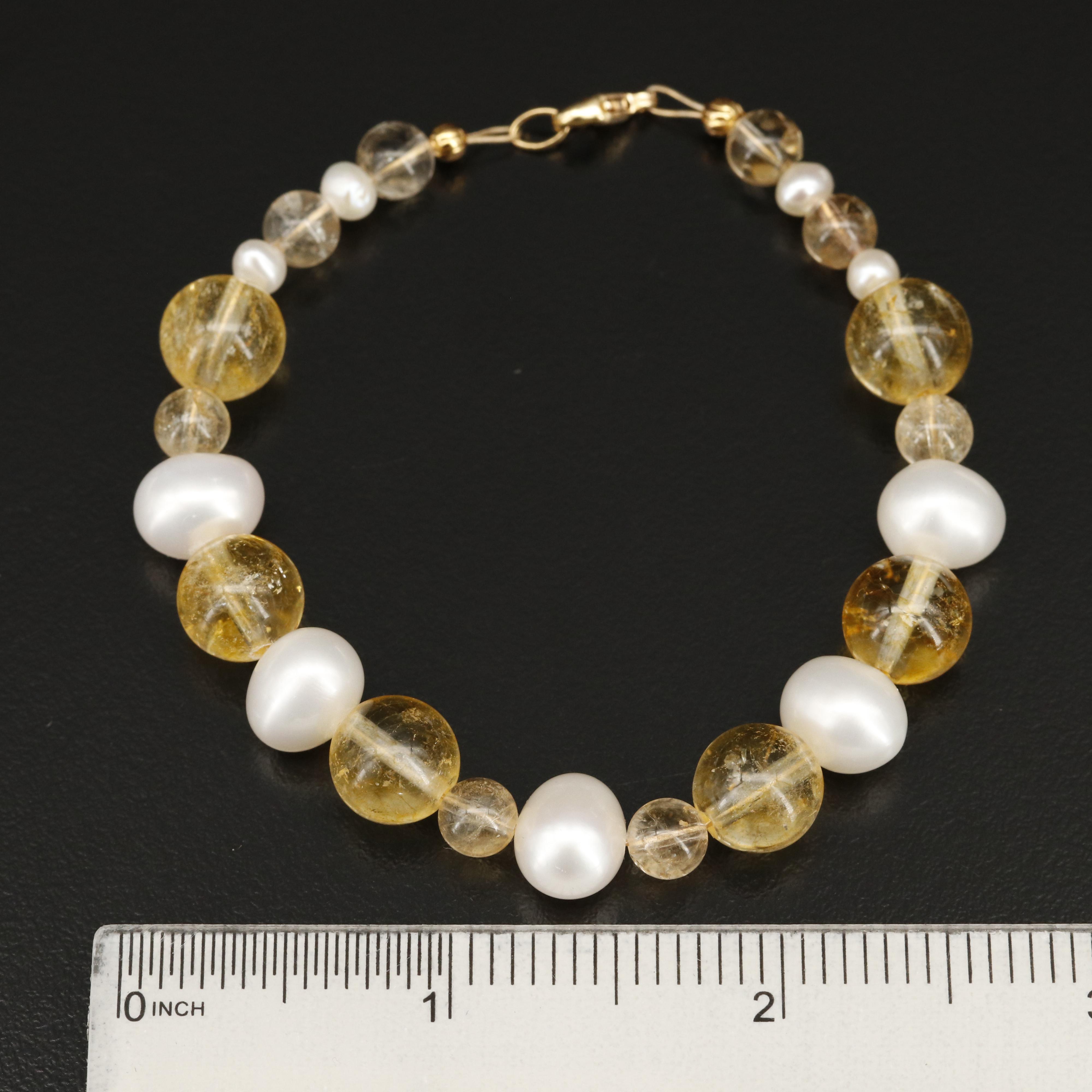 Pearl and Quartz Beaded Bracelet with Gold-Filled Clasp