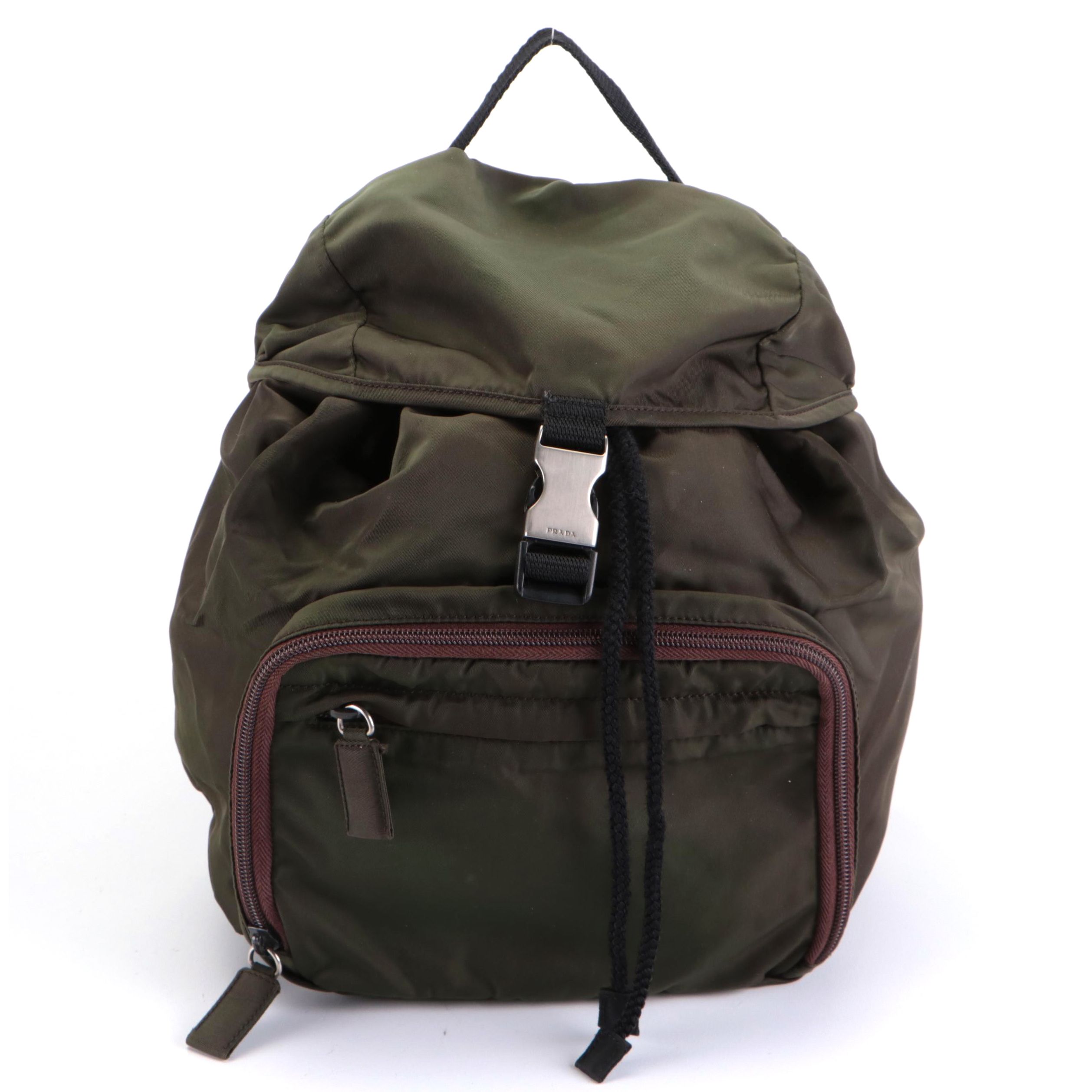 Prada Front-Pocket Small Rucksack Backpack in Dark Green Nylon Tessuto