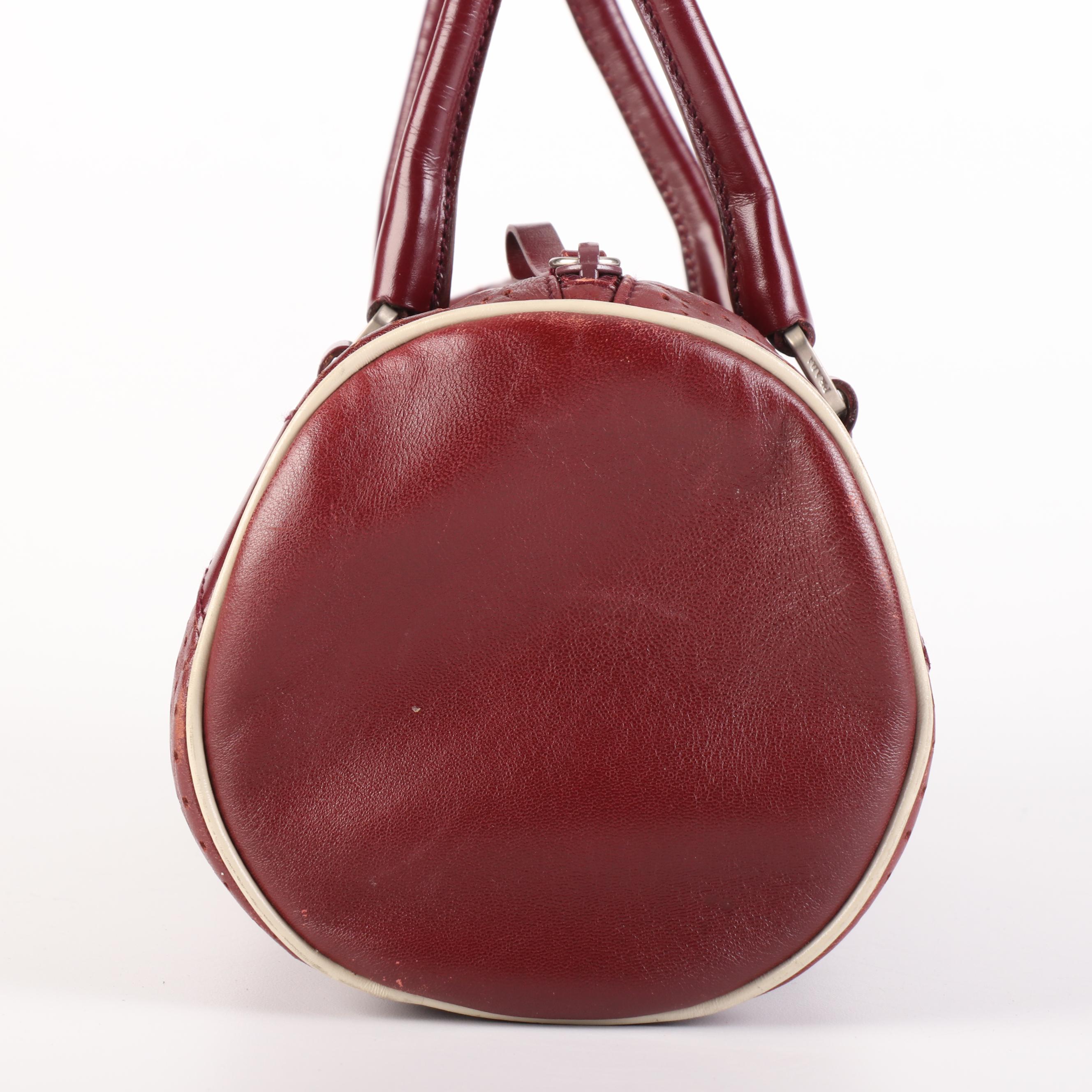 Prada Bauletto Bag in Amaranth Perforated and Smooth Leather