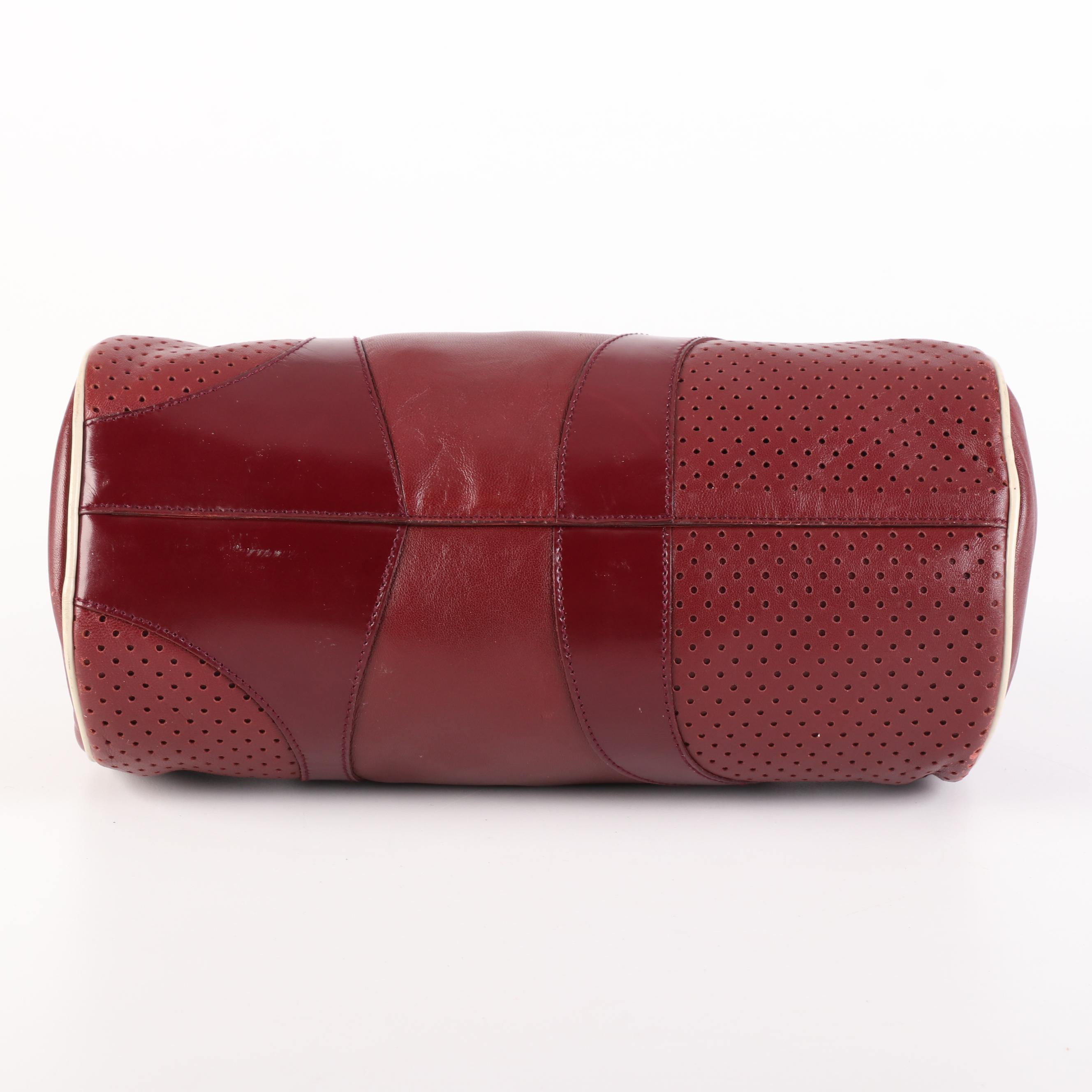 Prada Bauletto Bag in Amaranth Perforated and Smooth Leather