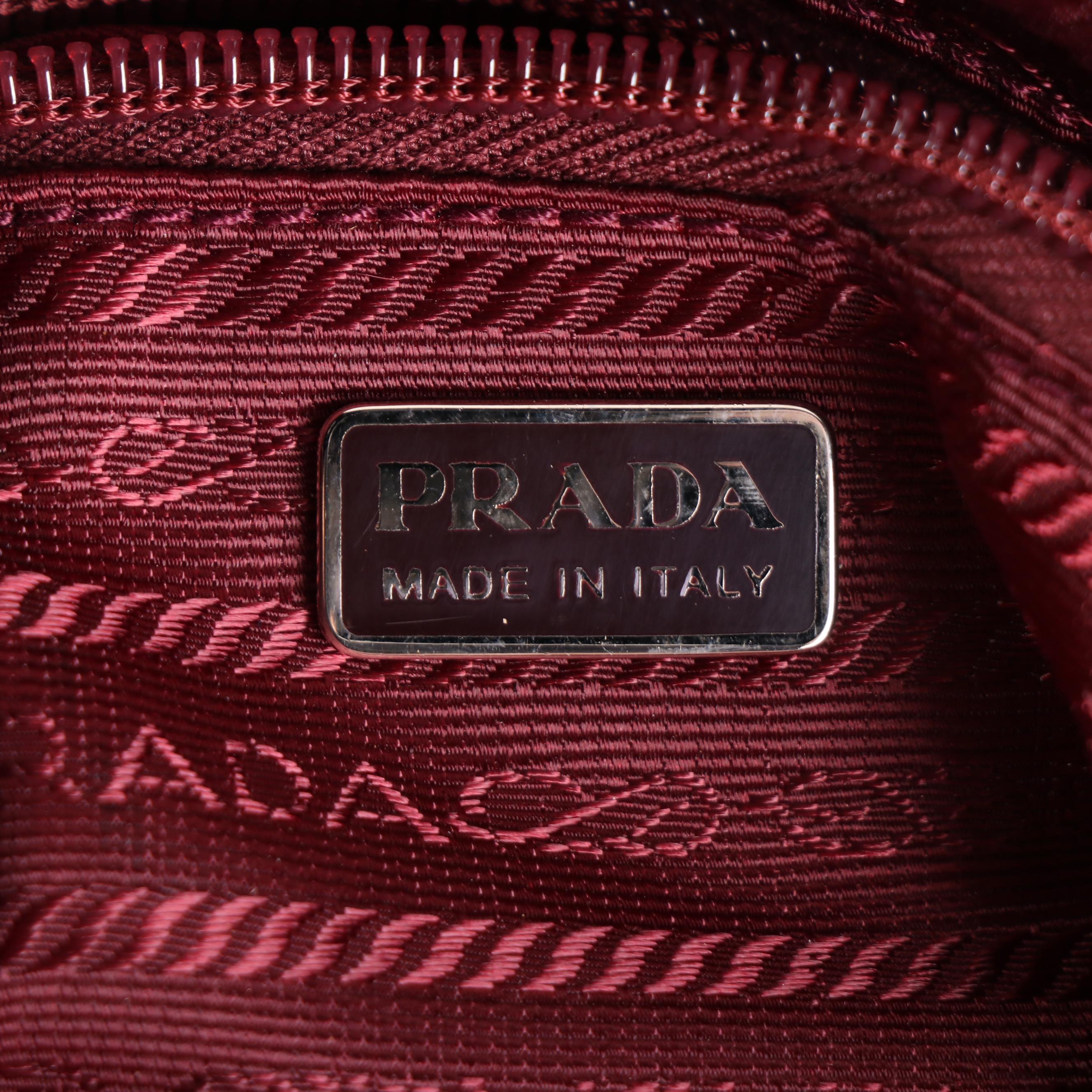 Prada Bauletto Bag in Amaranth Perforated and Smooth Leather