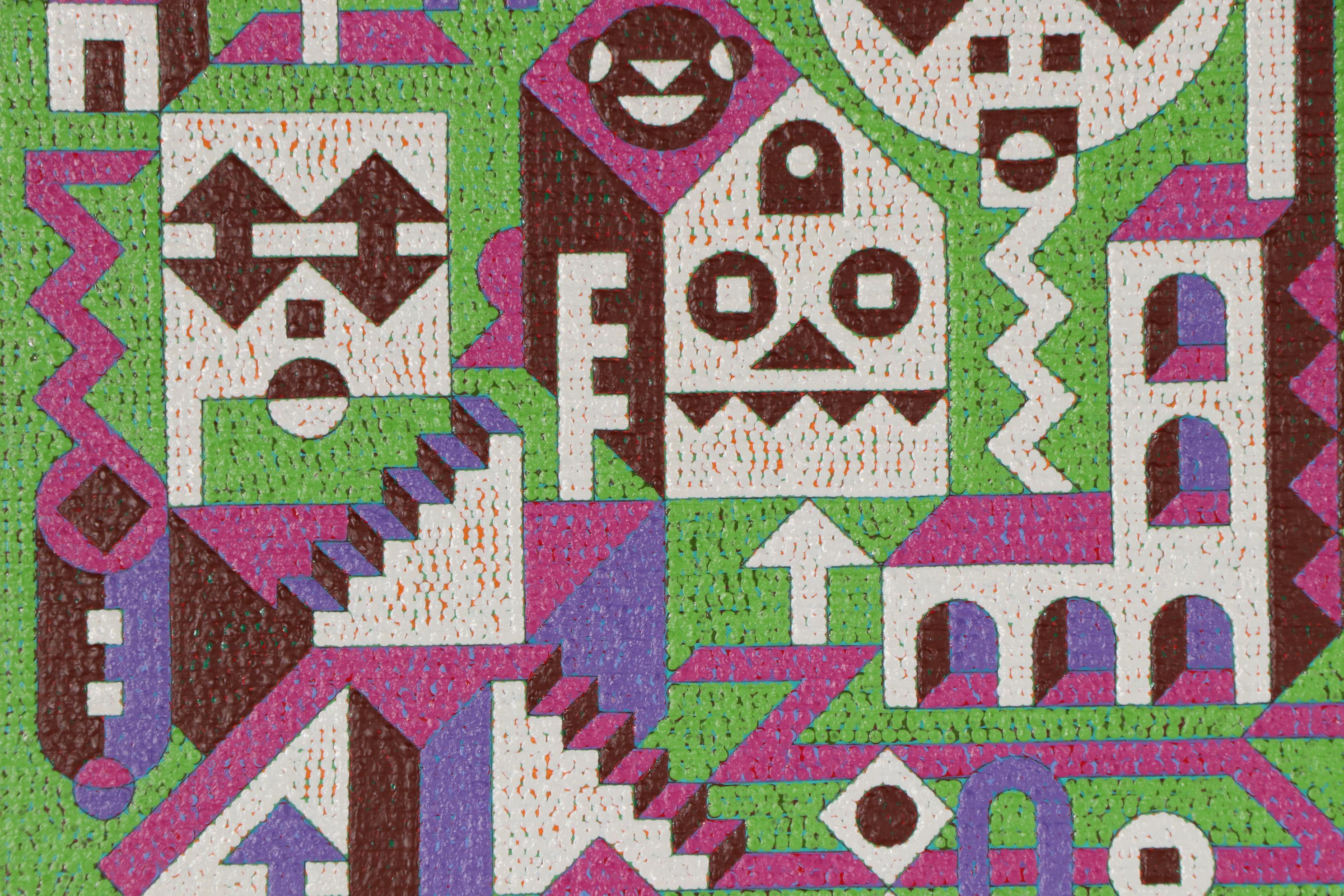 Jerry Kellems Abstract Acrylic Painting of Buildings and Stairs