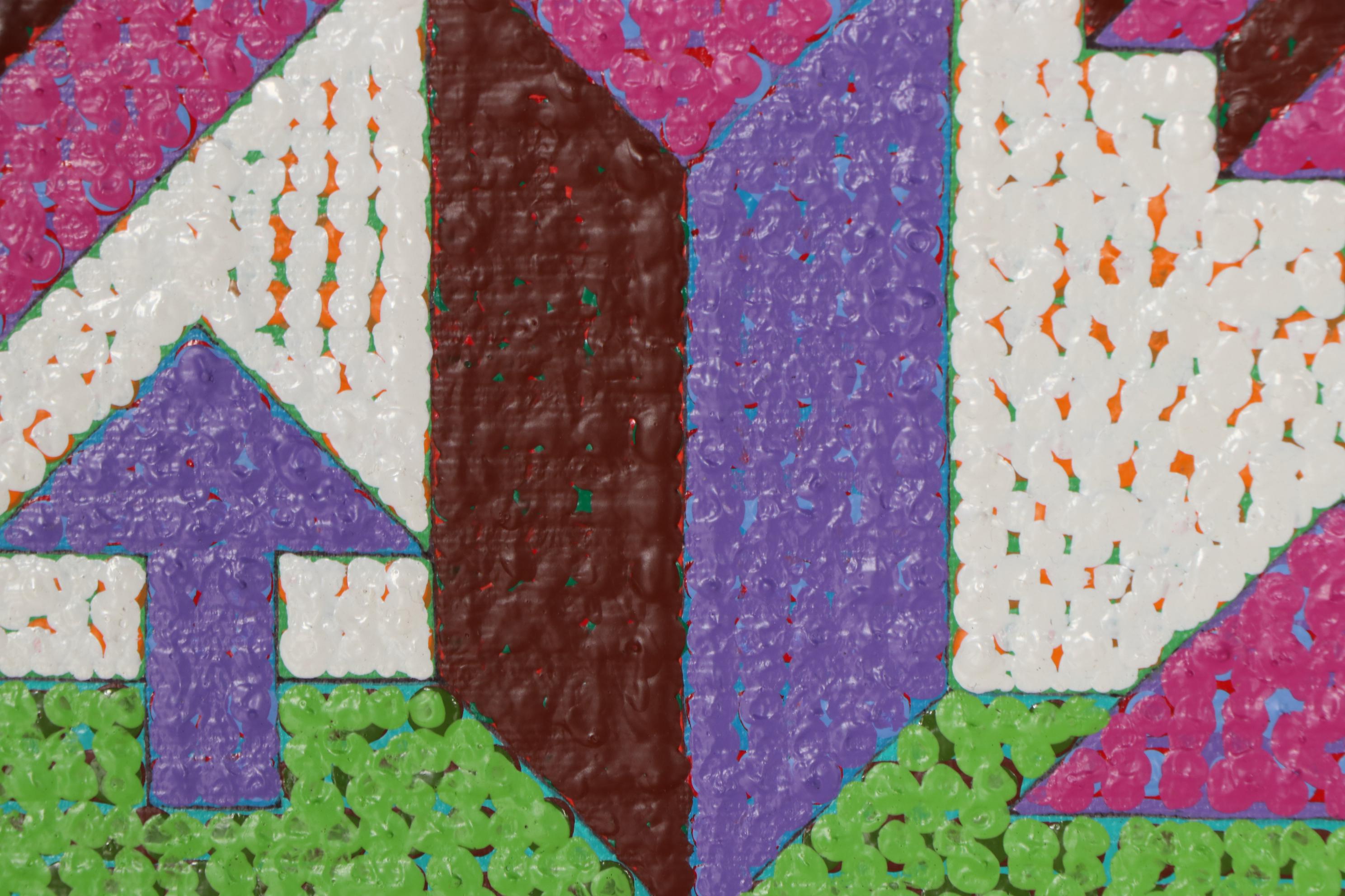 Jerry Kellems Abstract Acrylic Painting of Buildings and Stairs