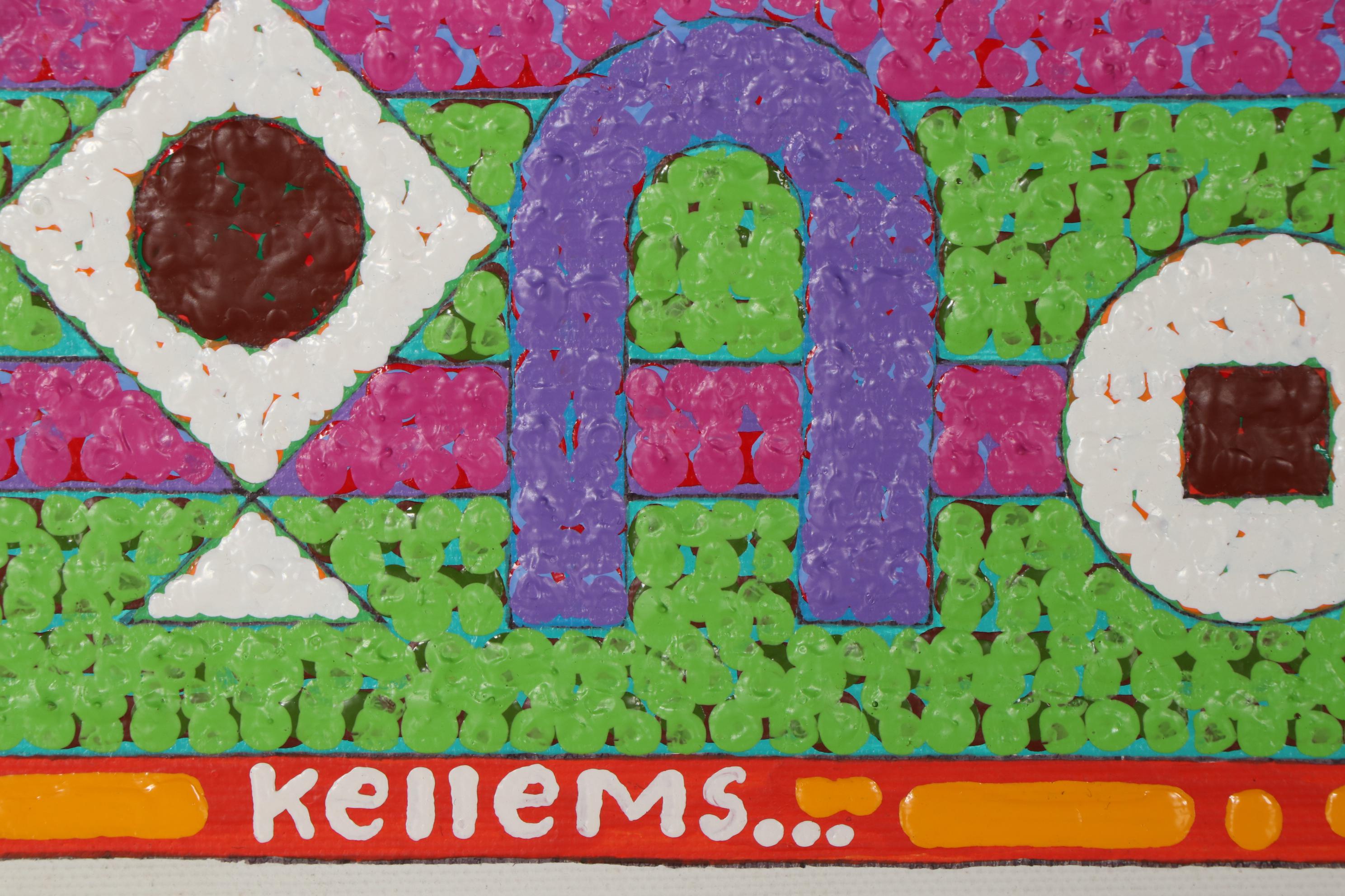 Jerry Kellems Abstract Acrylic Painting of Buildings and Stairs