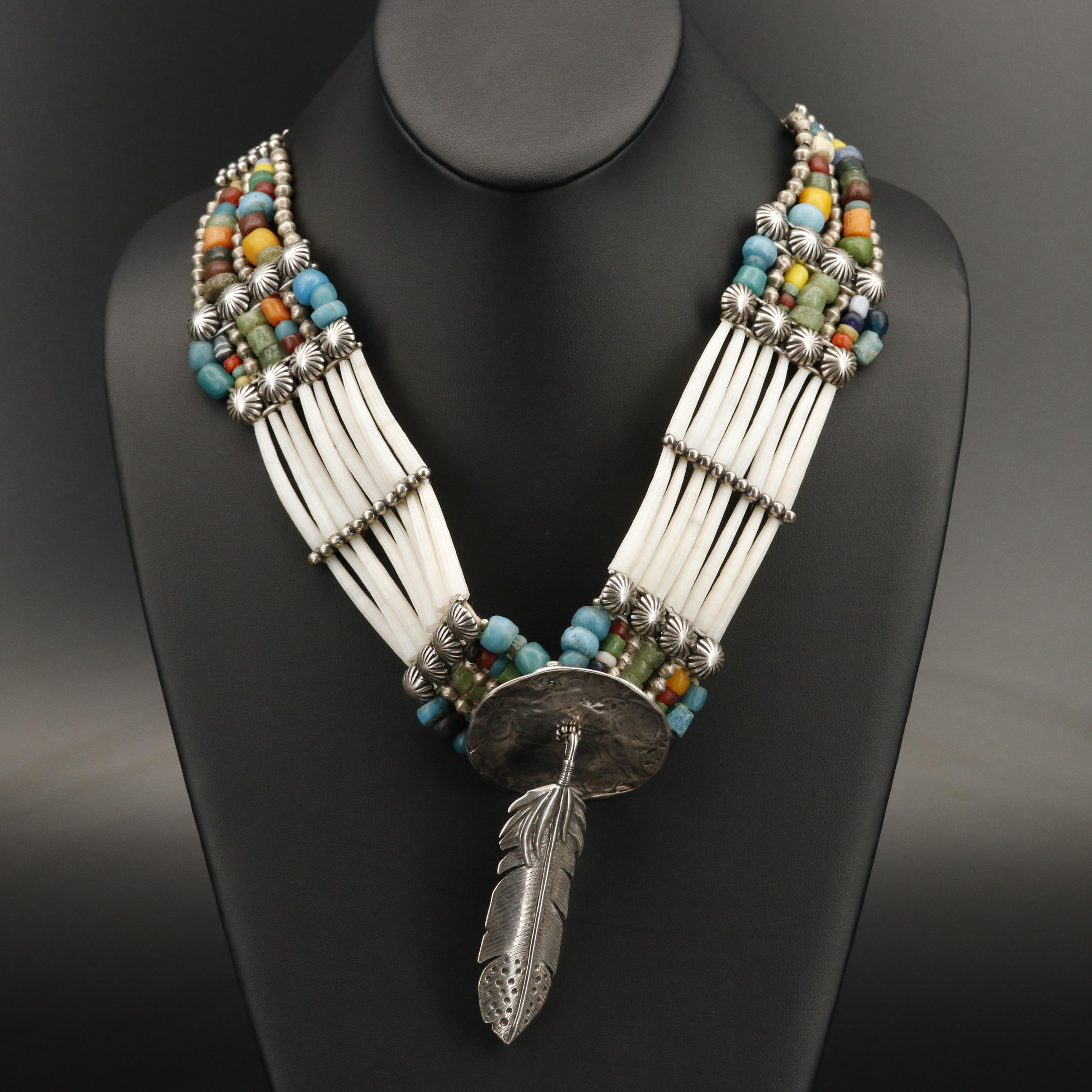 Mary & Doug Hancock for Mummy's Bundle Jewelry Hairpipe Feather Necklace