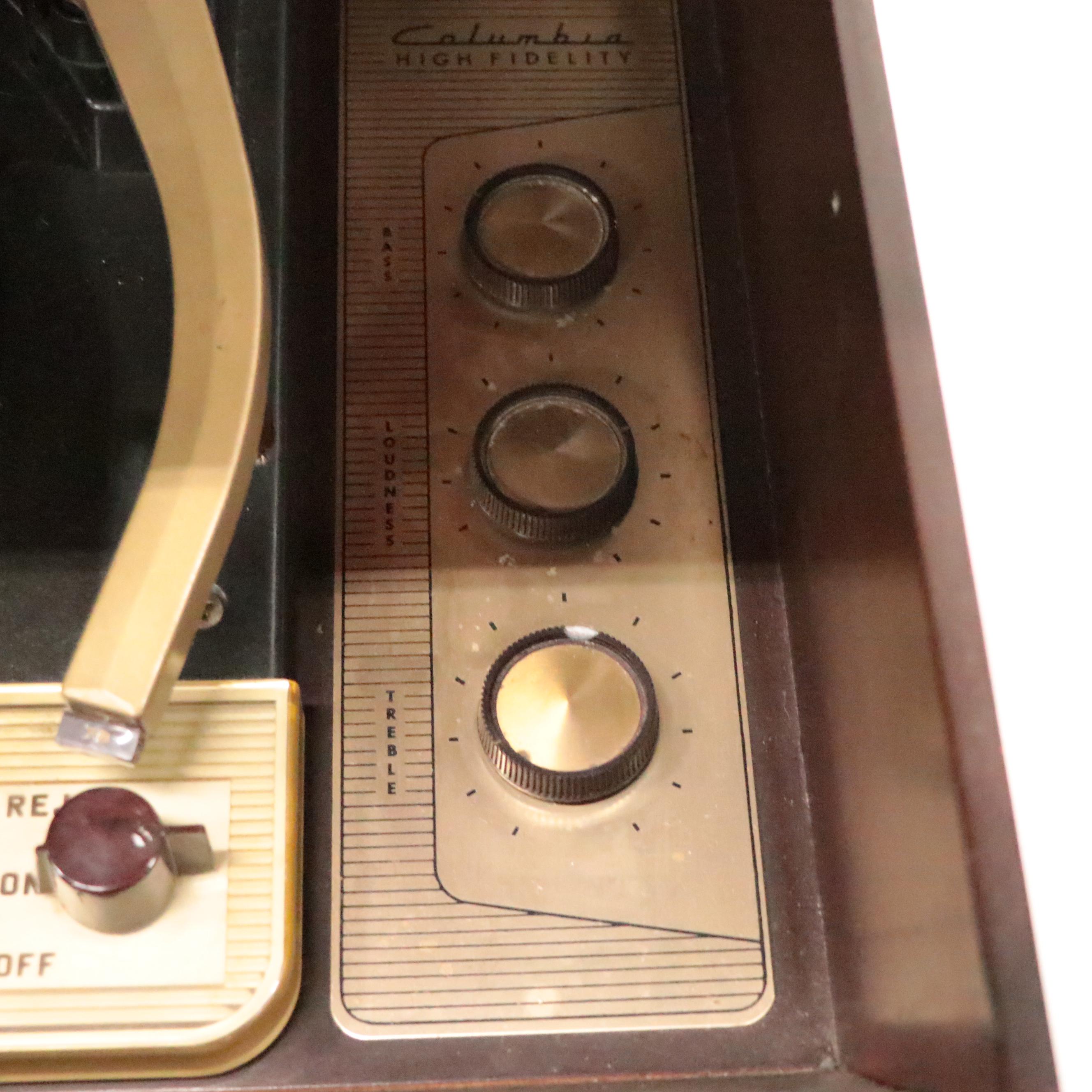 Columbia 360 K2 Phonograph Record Player, 1950s, and Records