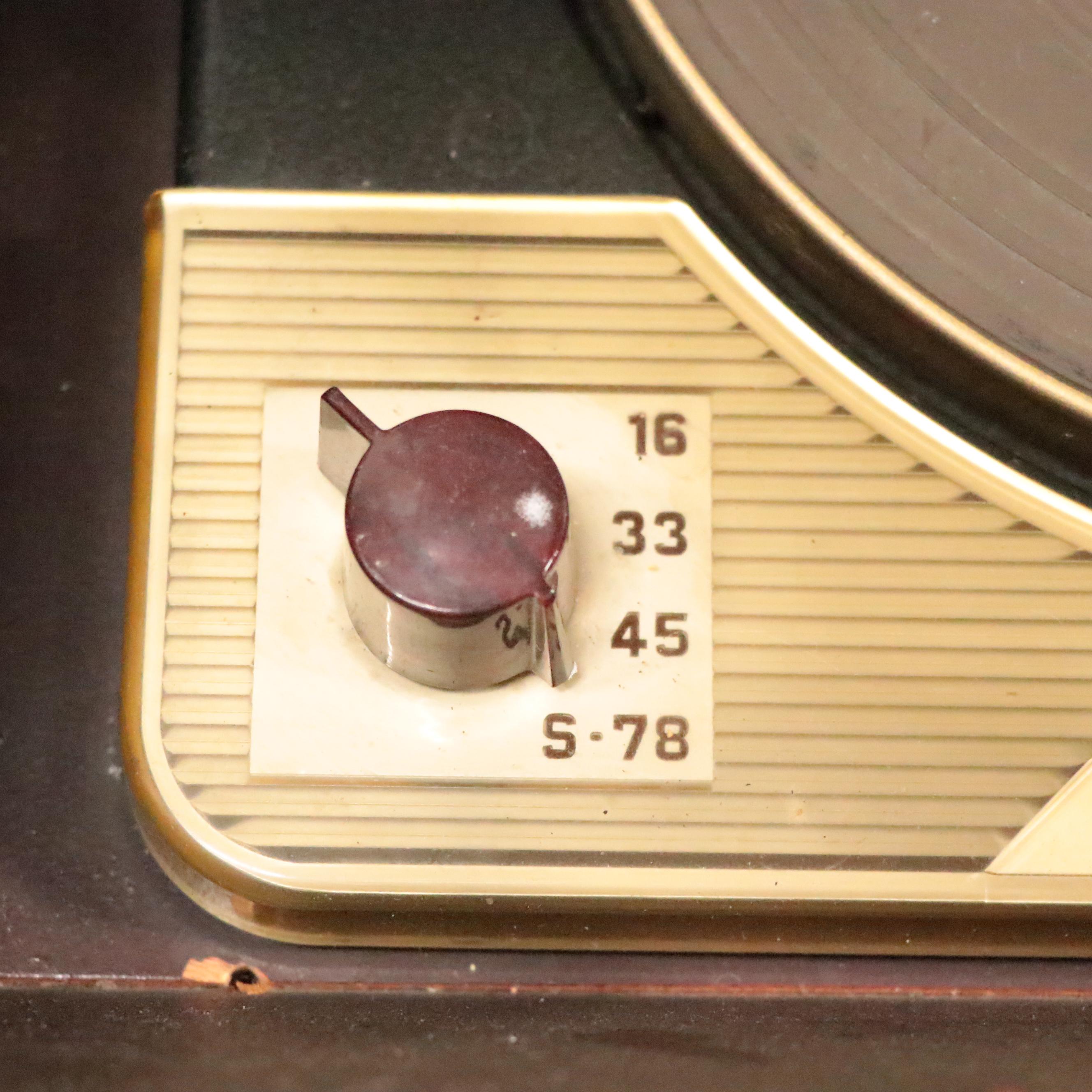 Columbia 360 K2 Phonograph Record Player, 1950s, and Records