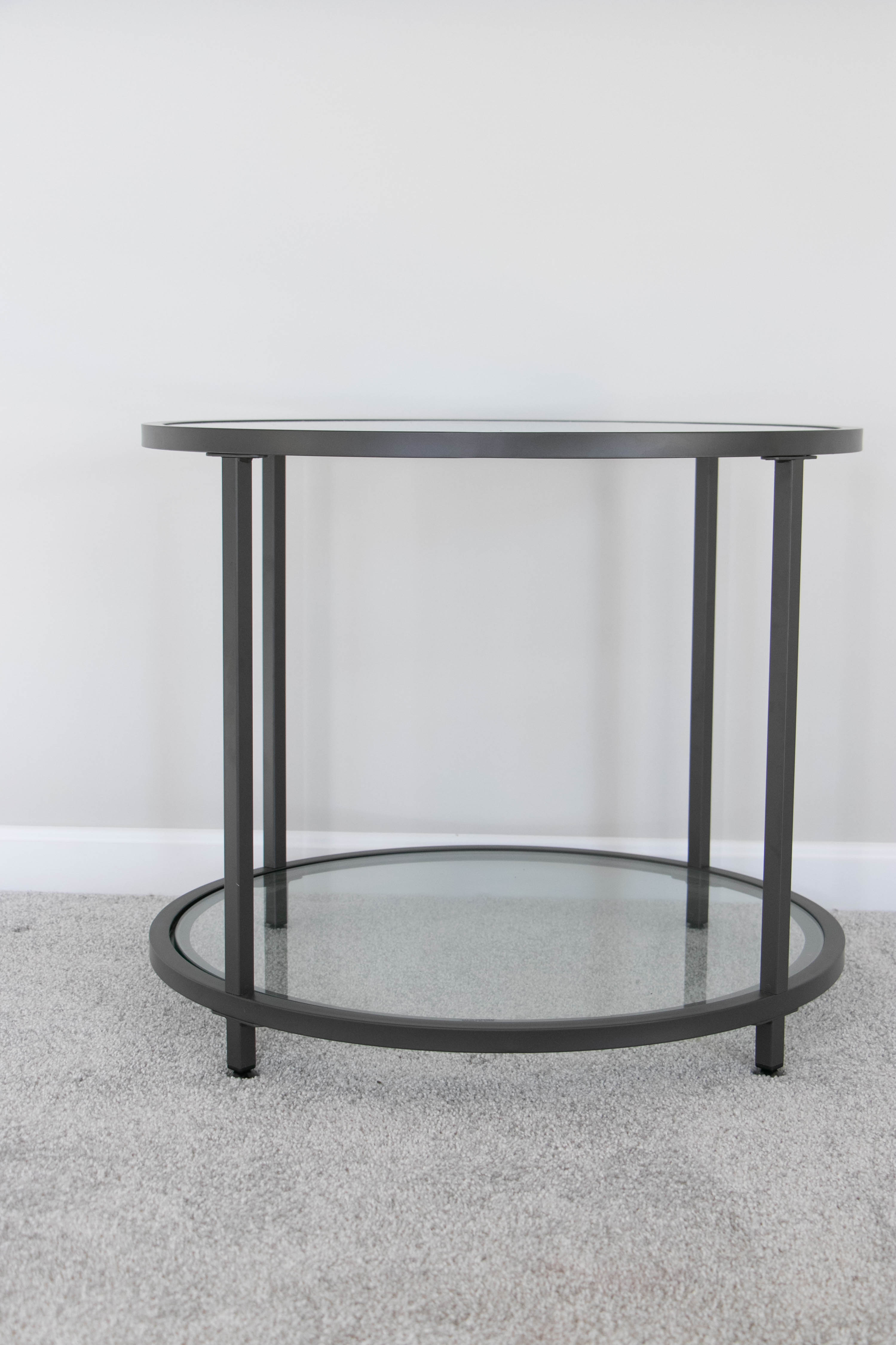 Metal and Tempered Glass Round Two-Tier End Tables