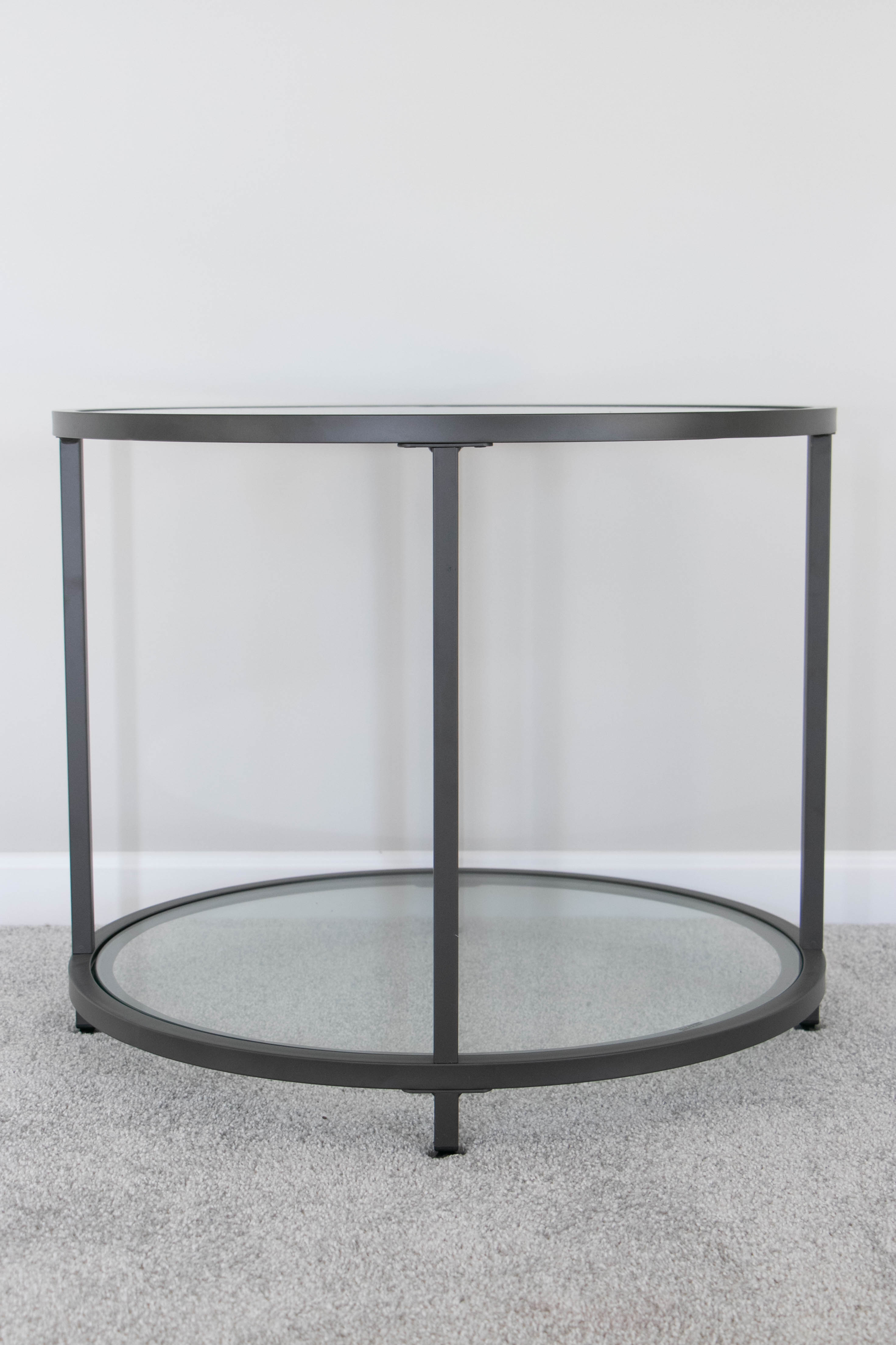 Metal and Tempered Glass Round Two-Tier End Tables