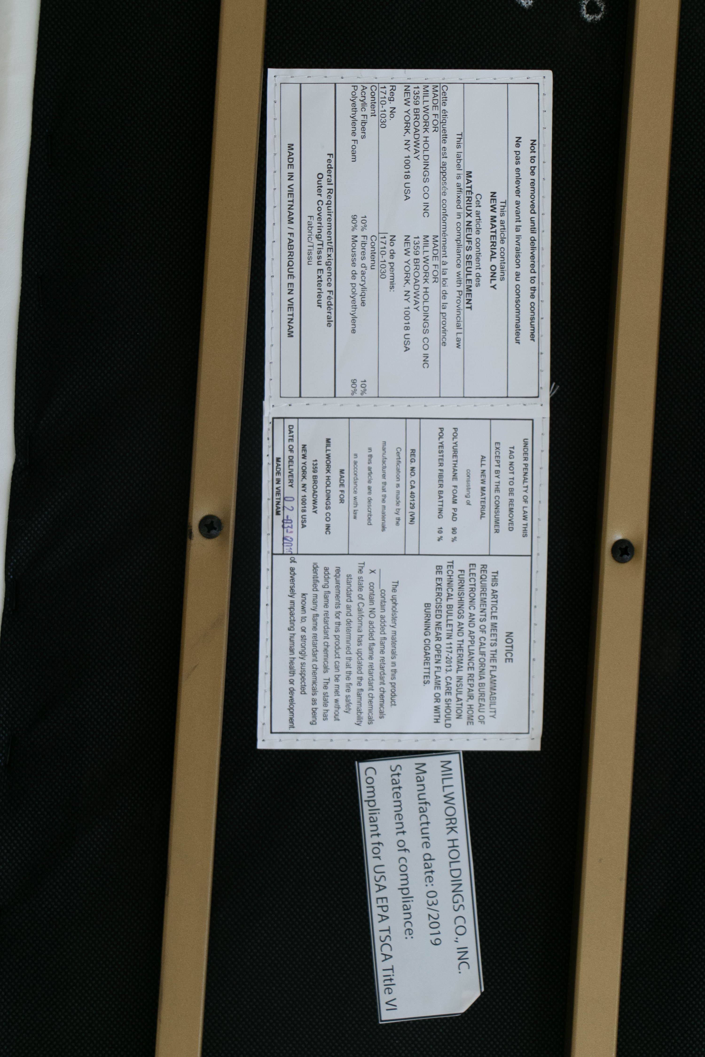 Millwork Holdings Co. White Vinyl Channel Seat Bench