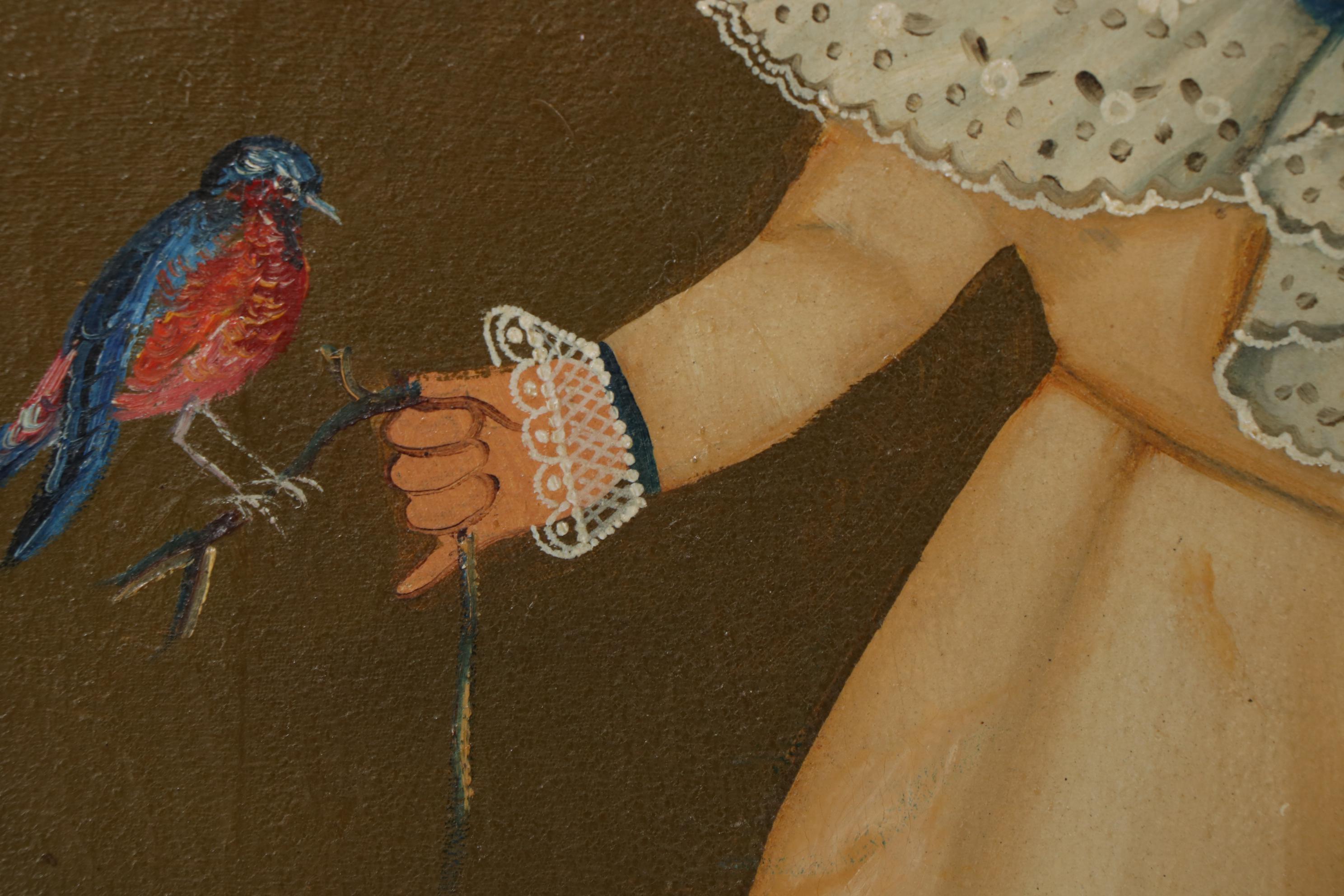 Agapito Labios Folk Art Oil Painting of Girl, Mid-20th Century