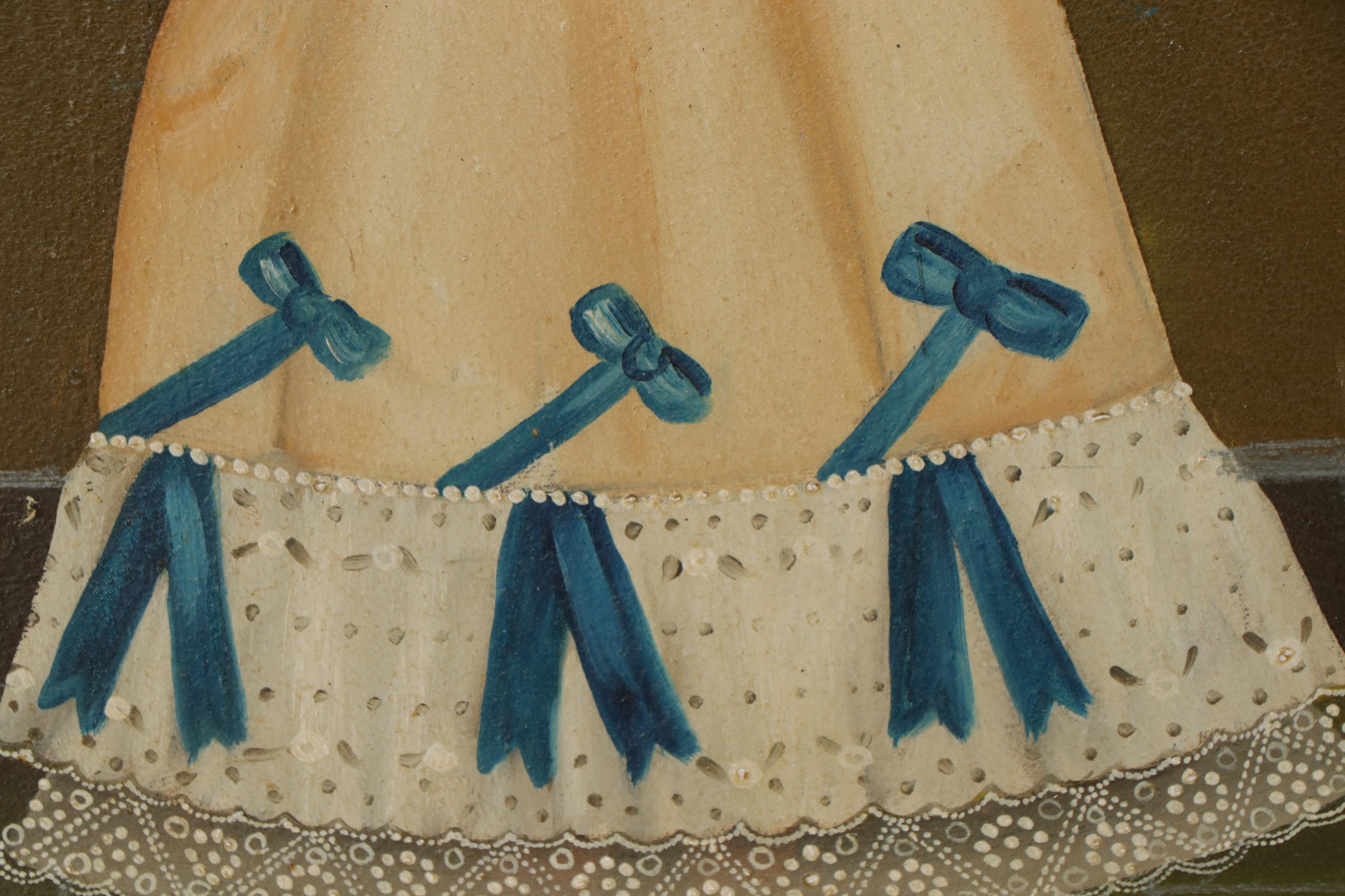 Agapito Labios Folk Art Oil Painting of Girl, Mid-20th Century