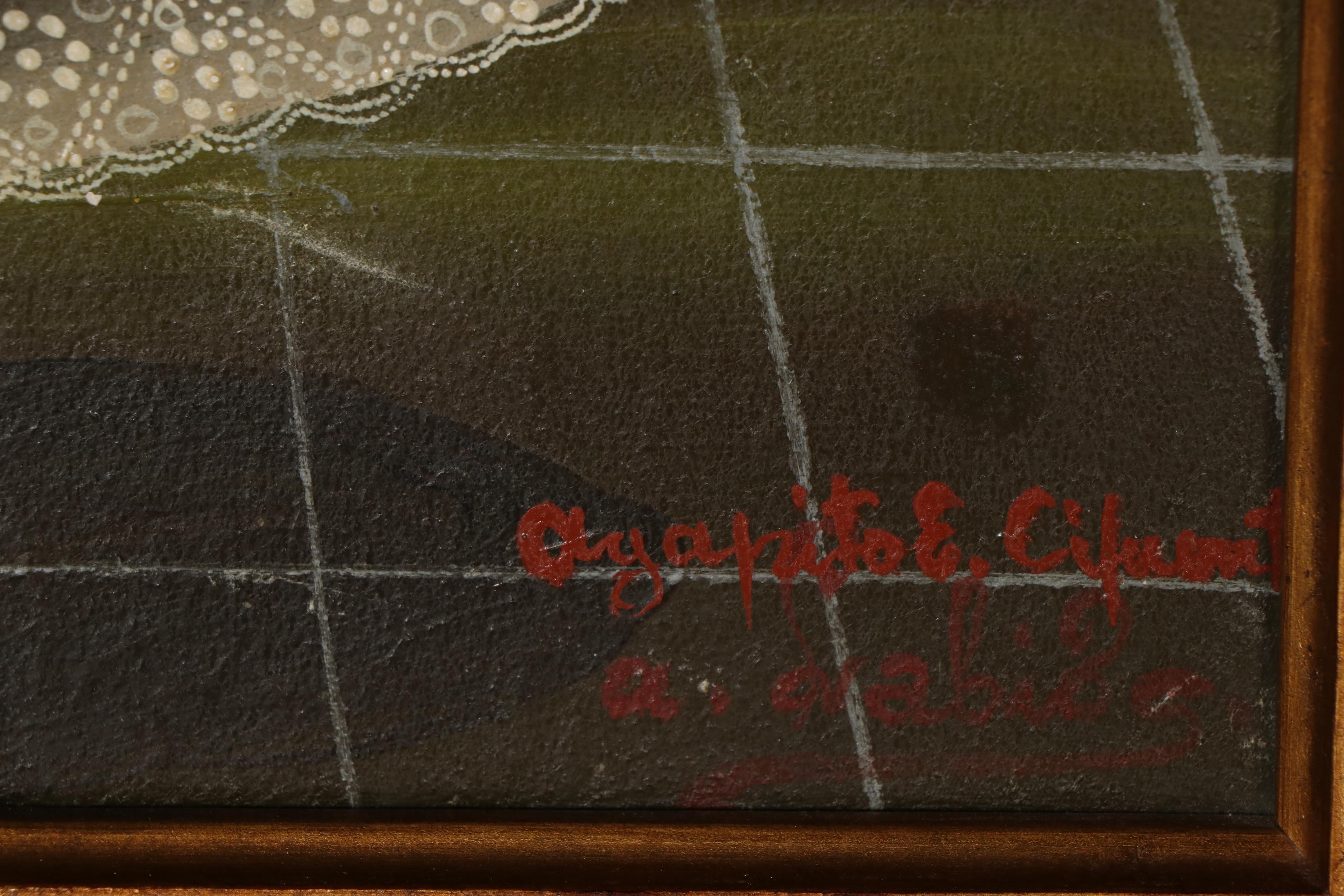 Agapito Labios Folk Art Oil Painting of Girl, Mid-20th Century