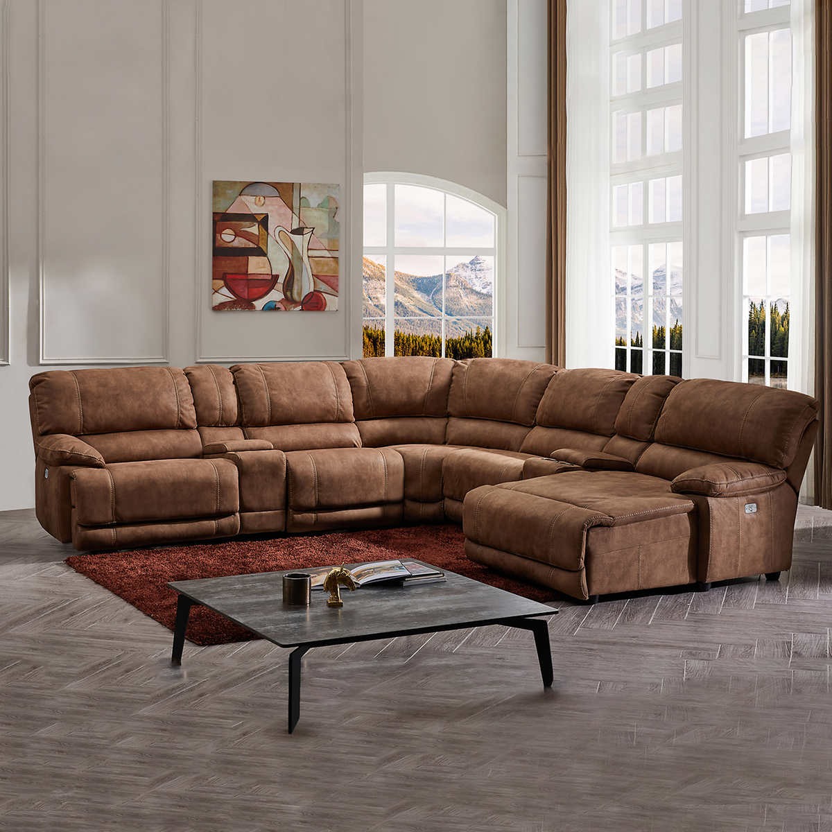 Petaluma Faux Suede Power Reclining Sectional with Chaise