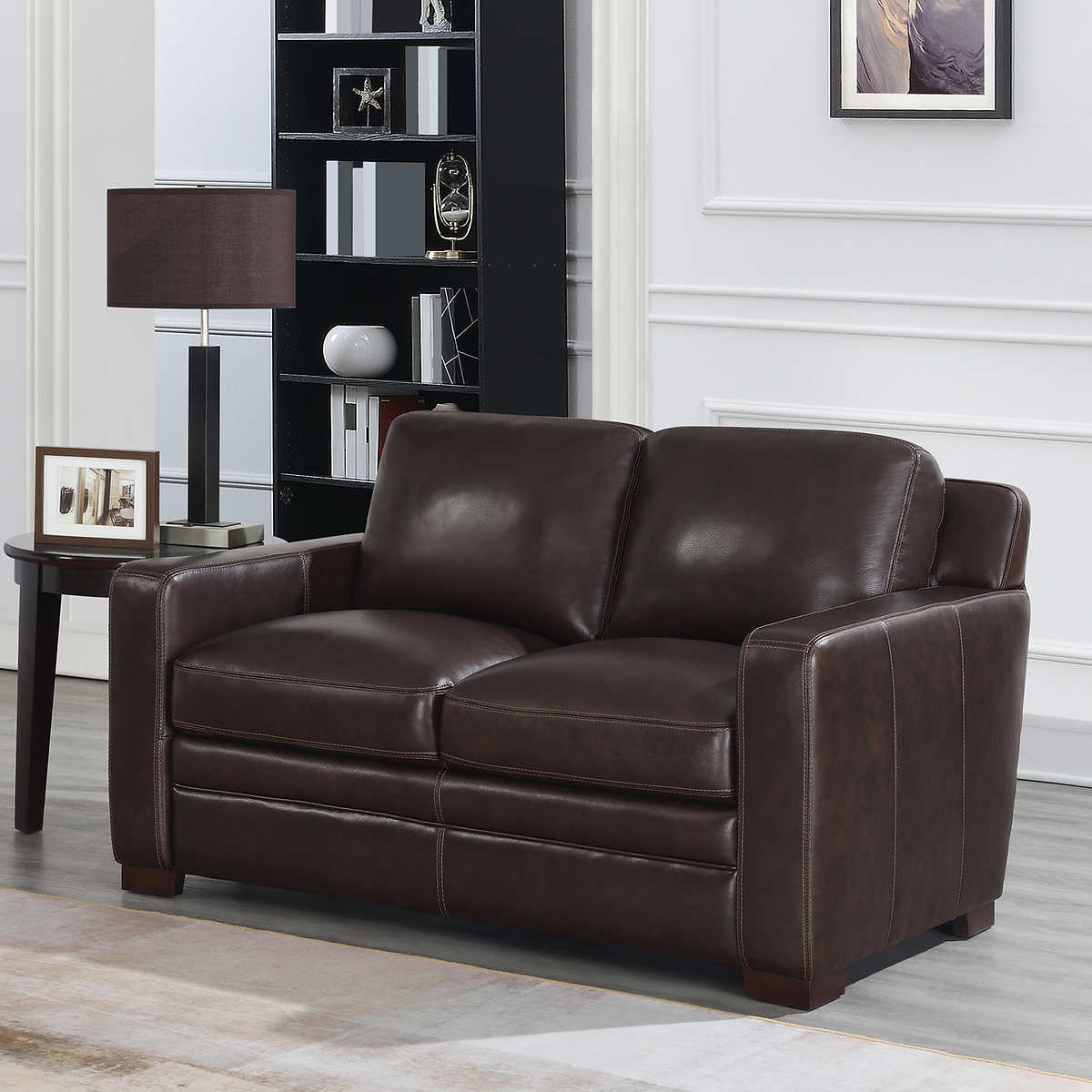 Simon Li "Chanton" Leather Loveseat in Brown