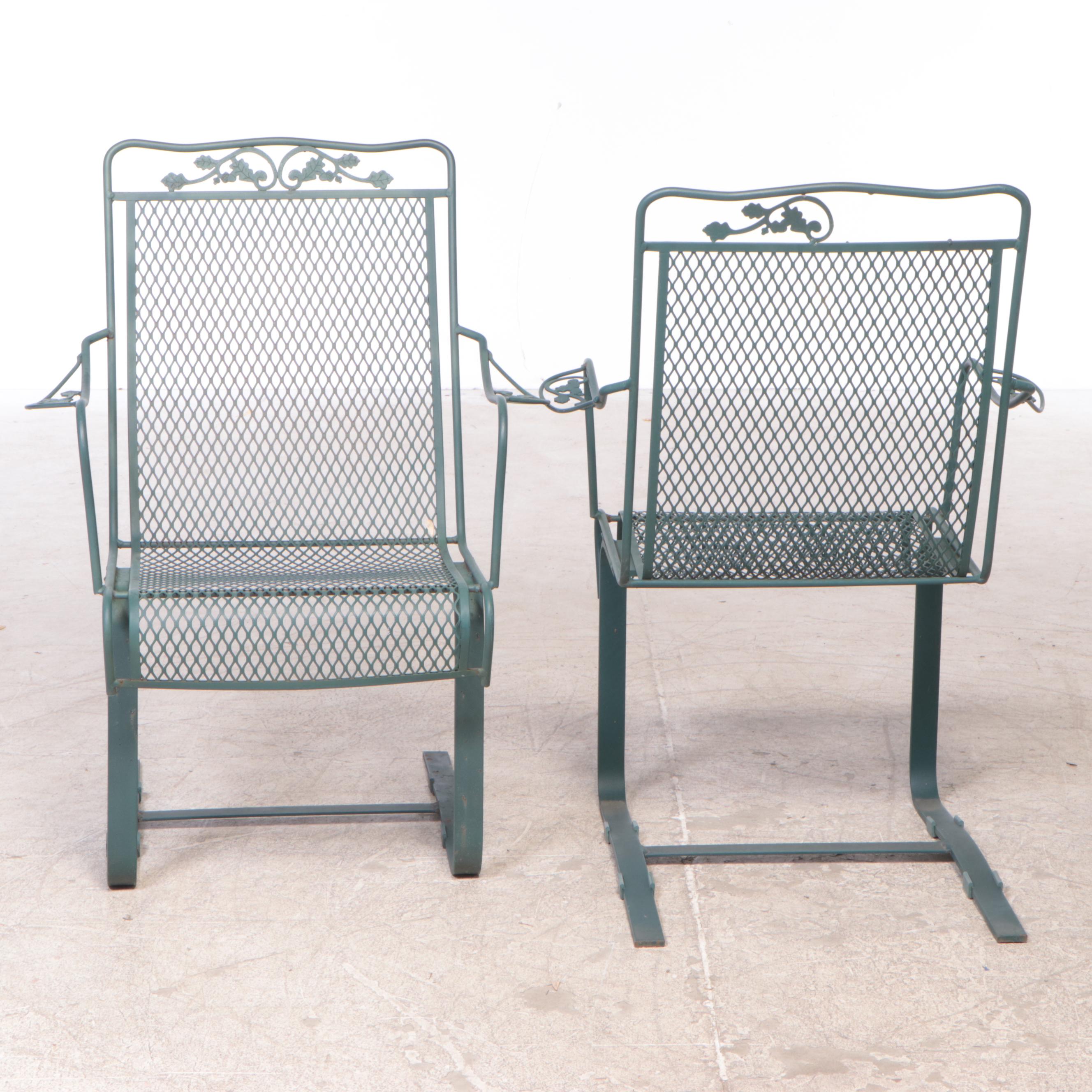 Green Painted Metal Mesh Patio Dining Table and Chairs
