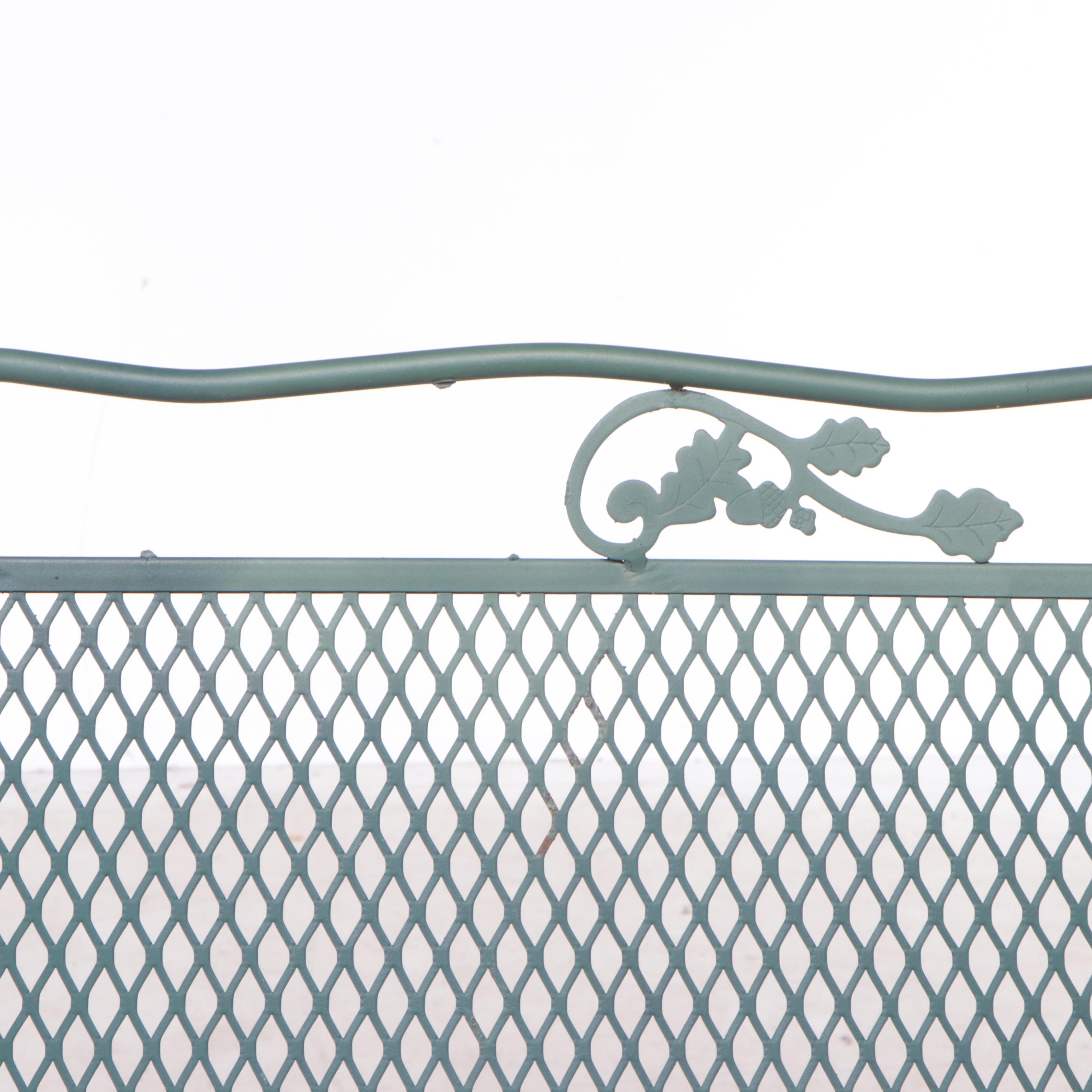 Green Painted Metal Mesh Patio Dining Table and Chairs