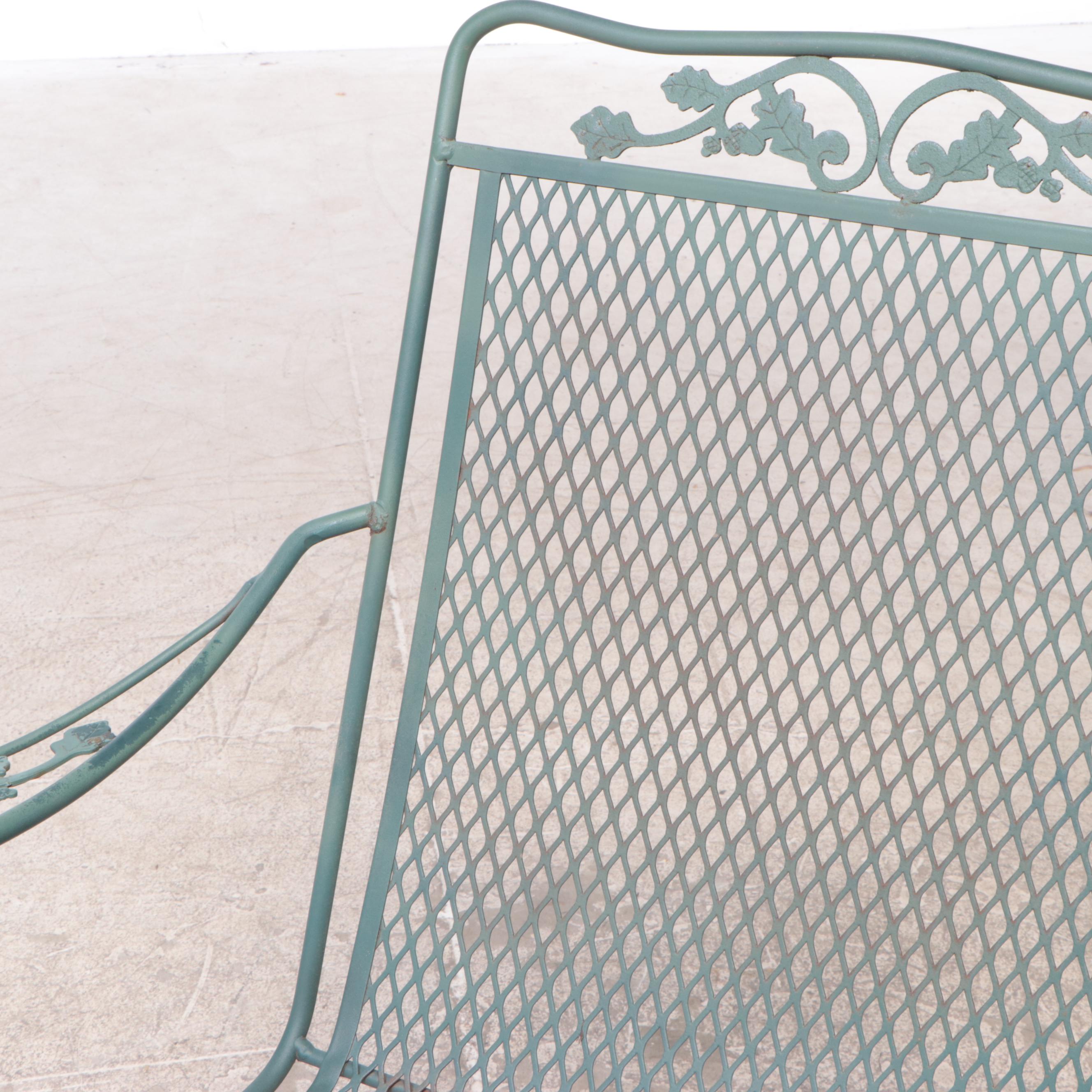 Green Painted Metal Mesh Patio Dining Table and Chairs