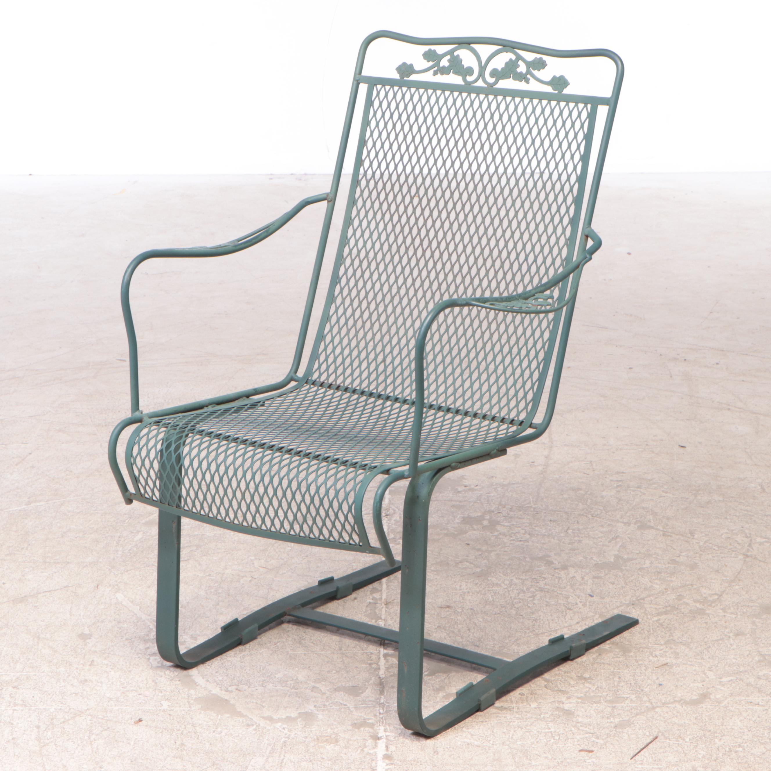 Green Painted Metal Mesh Patio Dining Table and Chairs