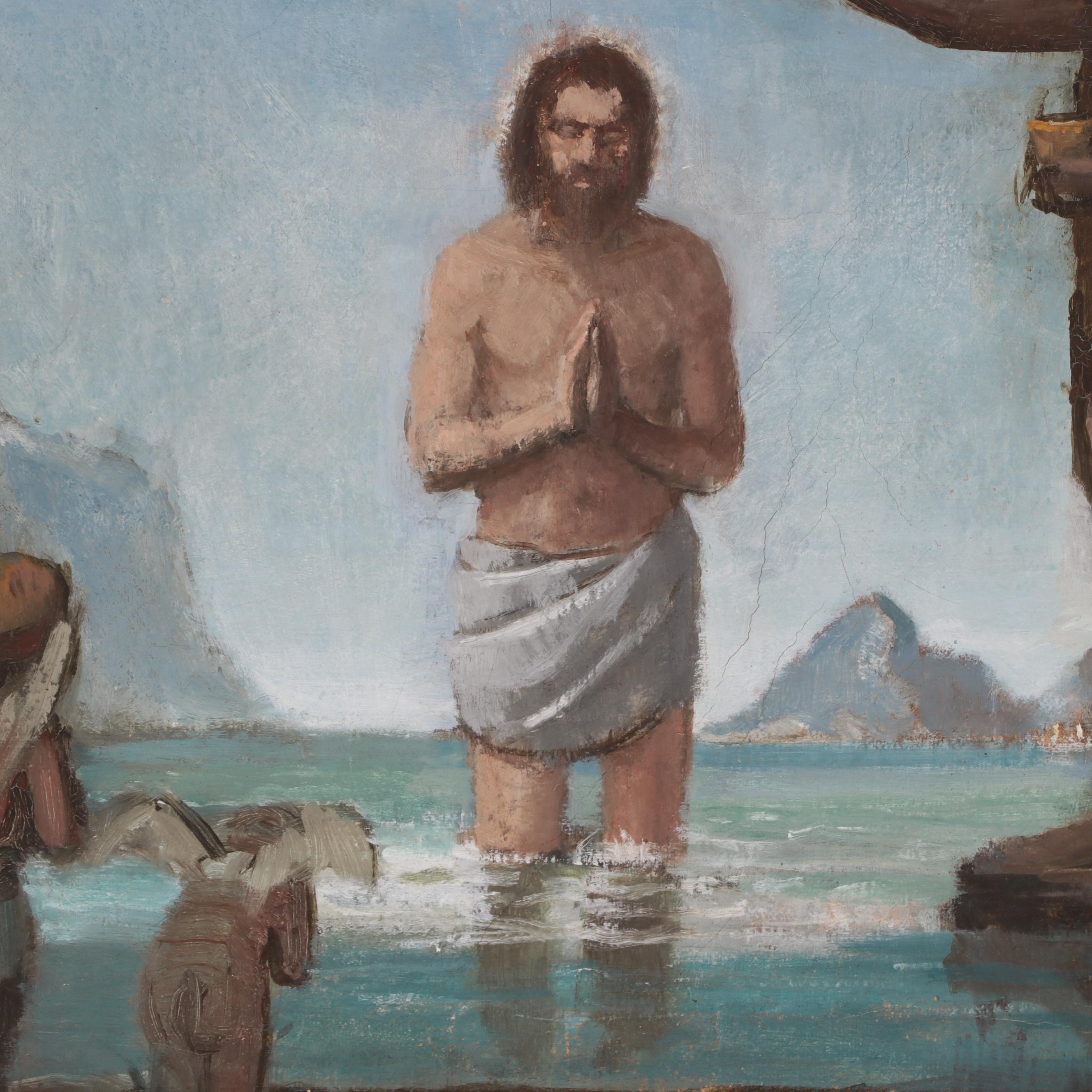 Frances Watt Oil Painting of Baptism of Jesus in the Jordan, 1954