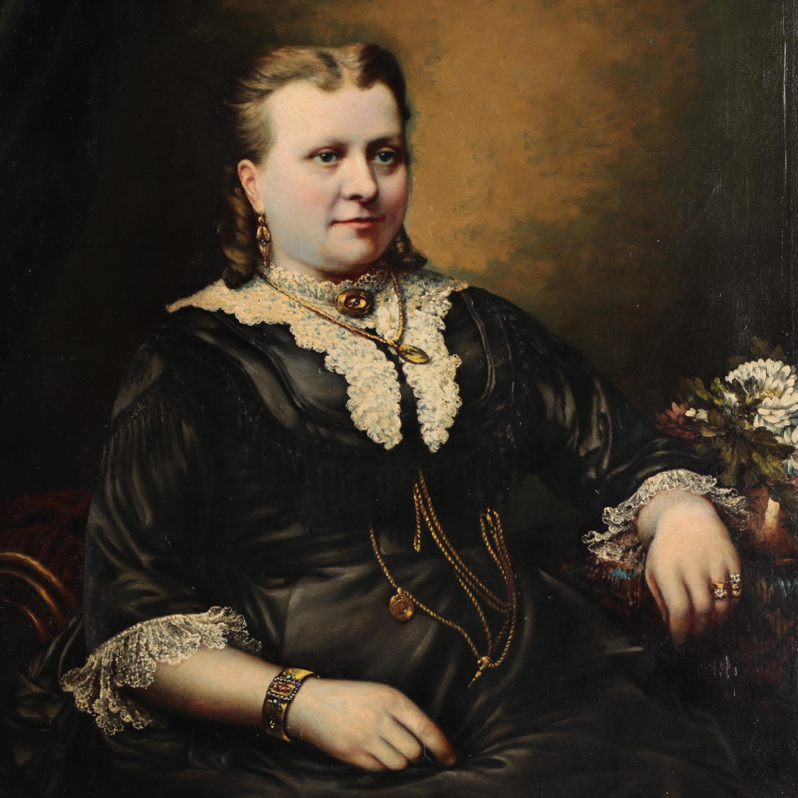 Victorian Portrait Oil Painting of Woman in Mourning Dress