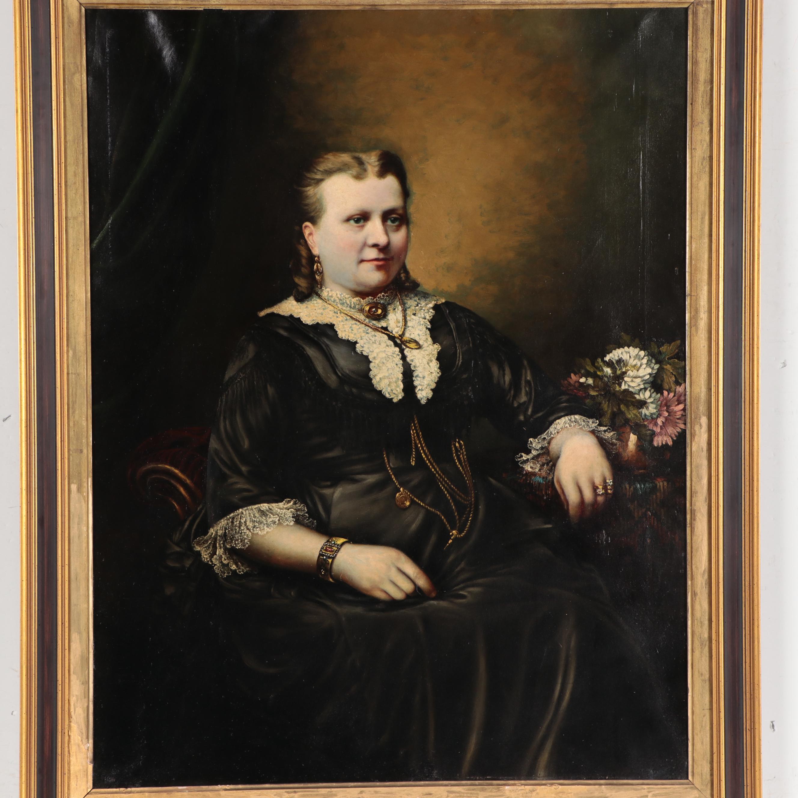 Victorian Portrait Oil Painting of Woman in Mourning Dress