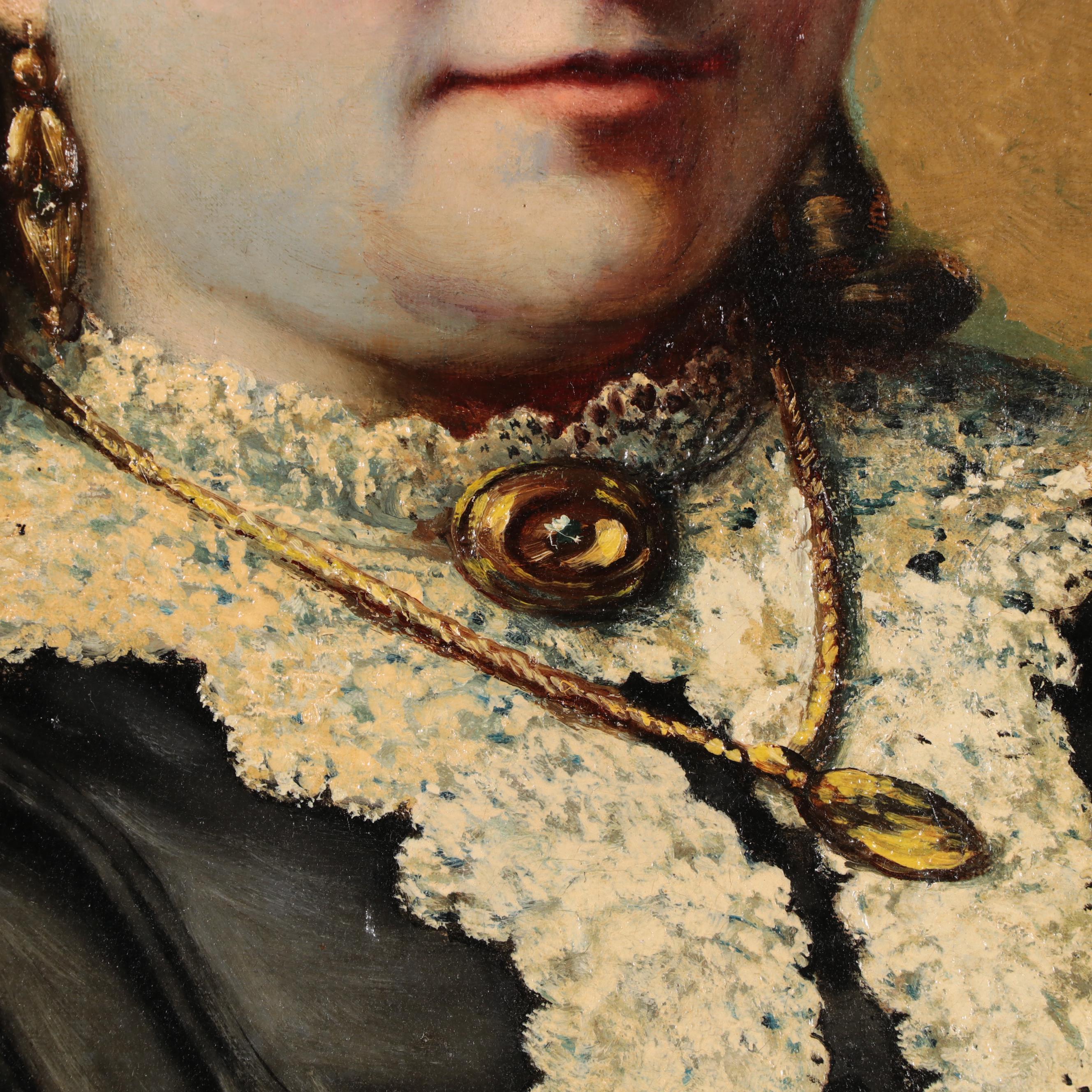 Victorian Portrait Oil Painting of Woman in Mourning Dress