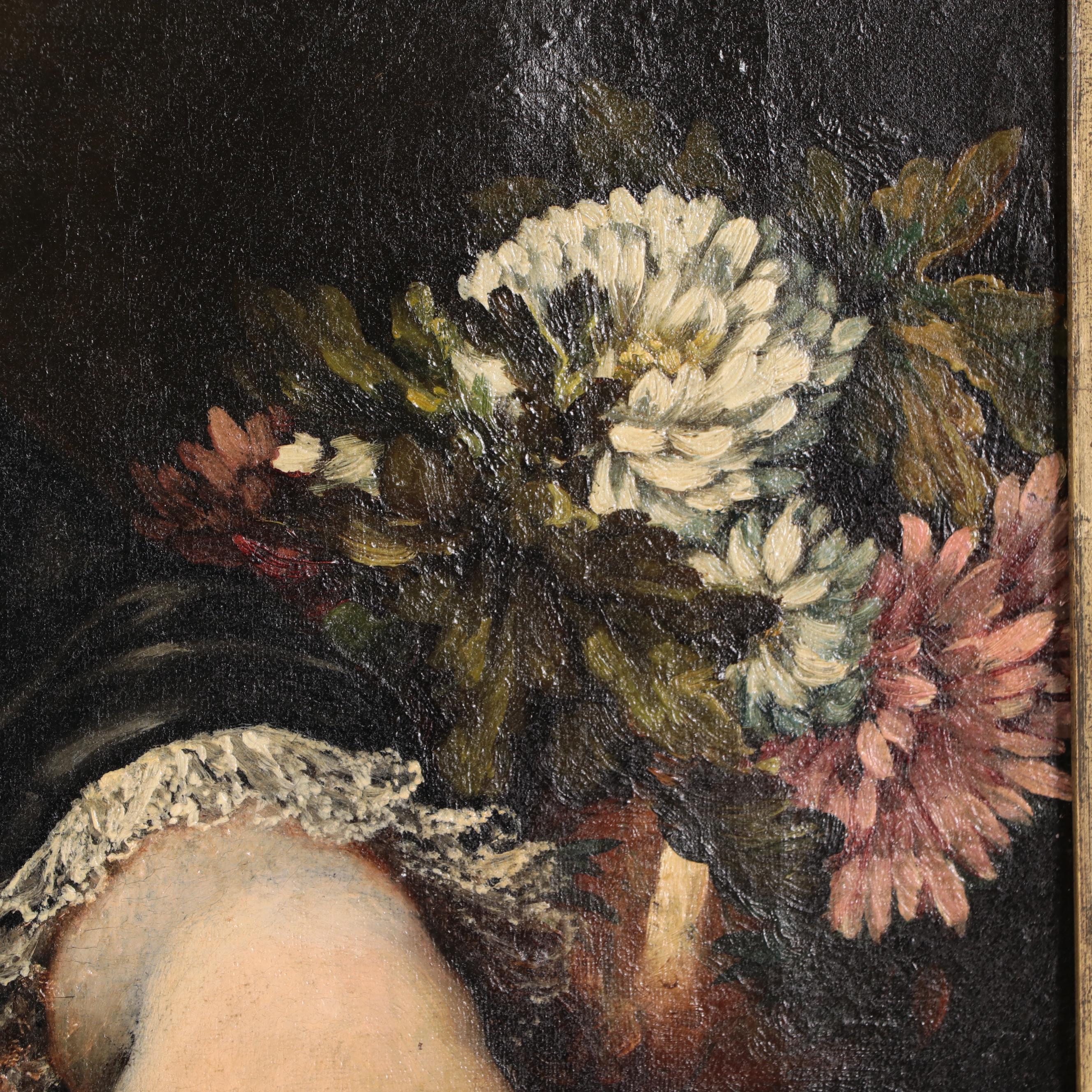 Victorian Portrait Oil Painting of Woman in Mourning Dress