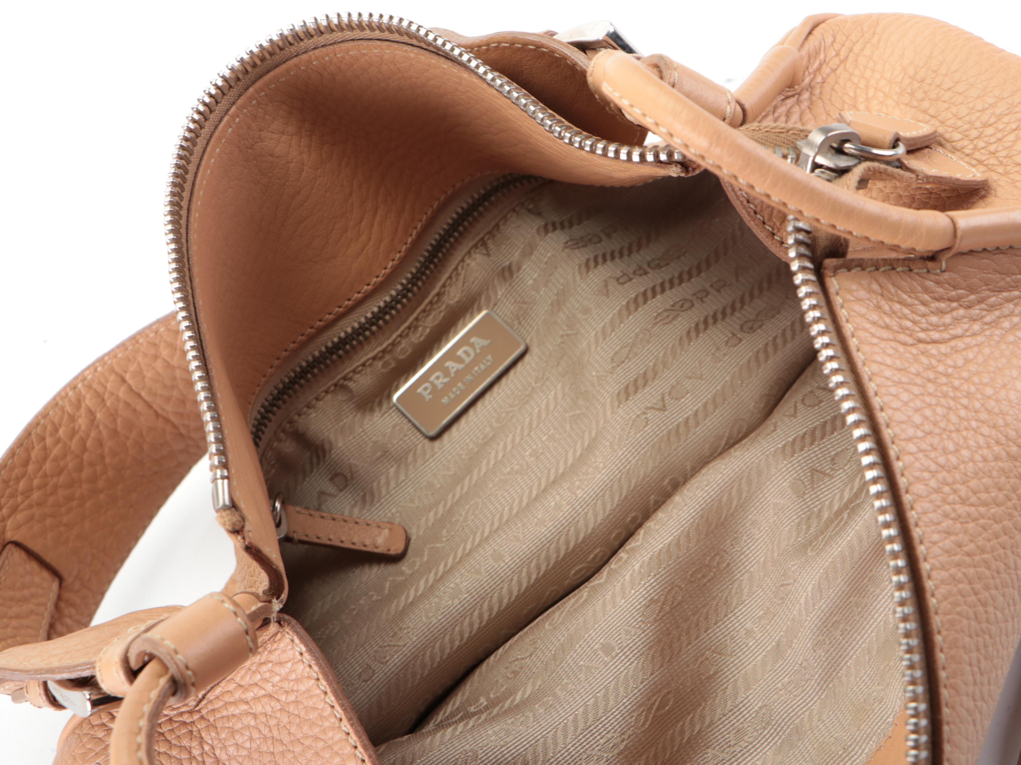 Prada Beige Grained Leather Shoulder Bag