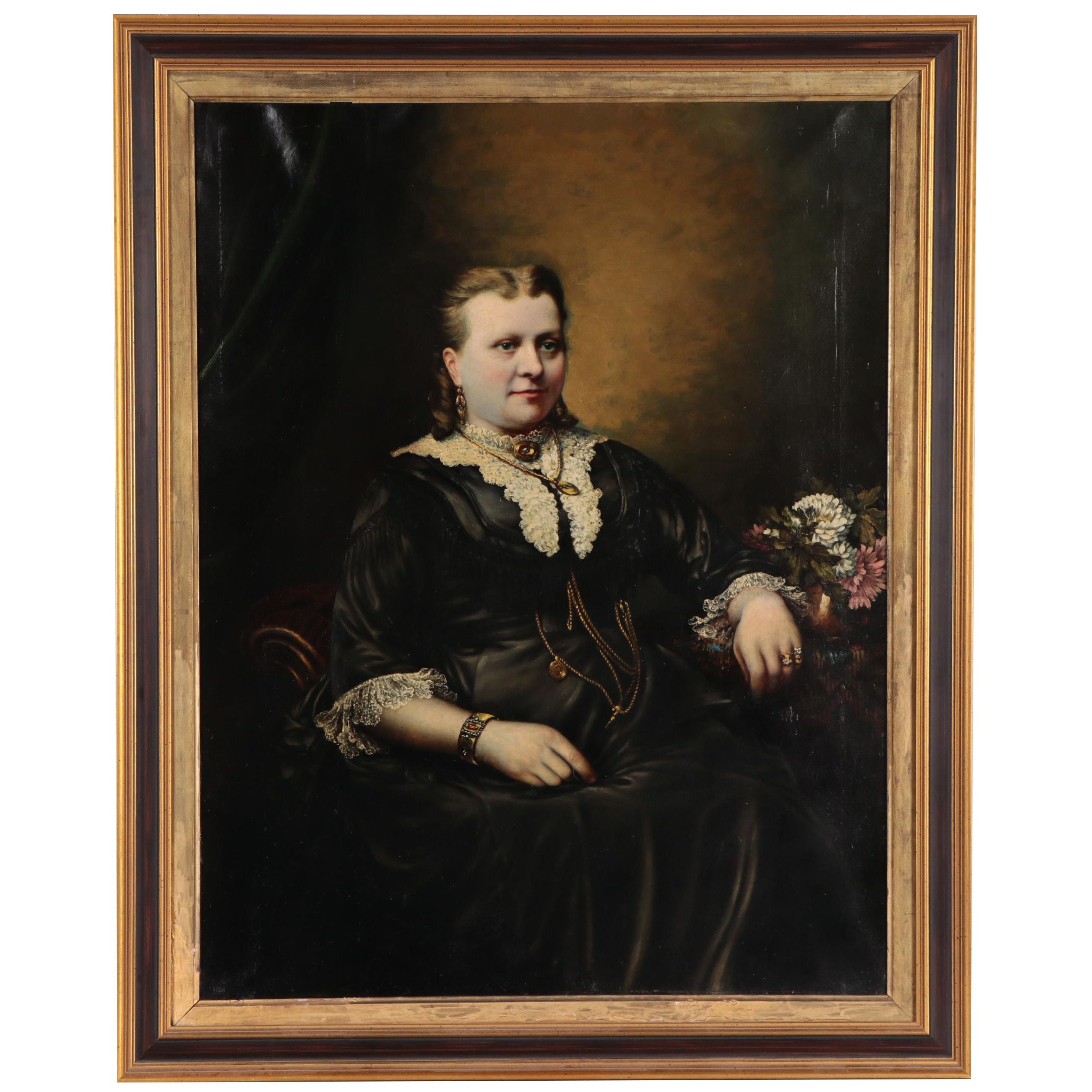 Victorian Portrait Oil Painting of Woman in Mourning Dress