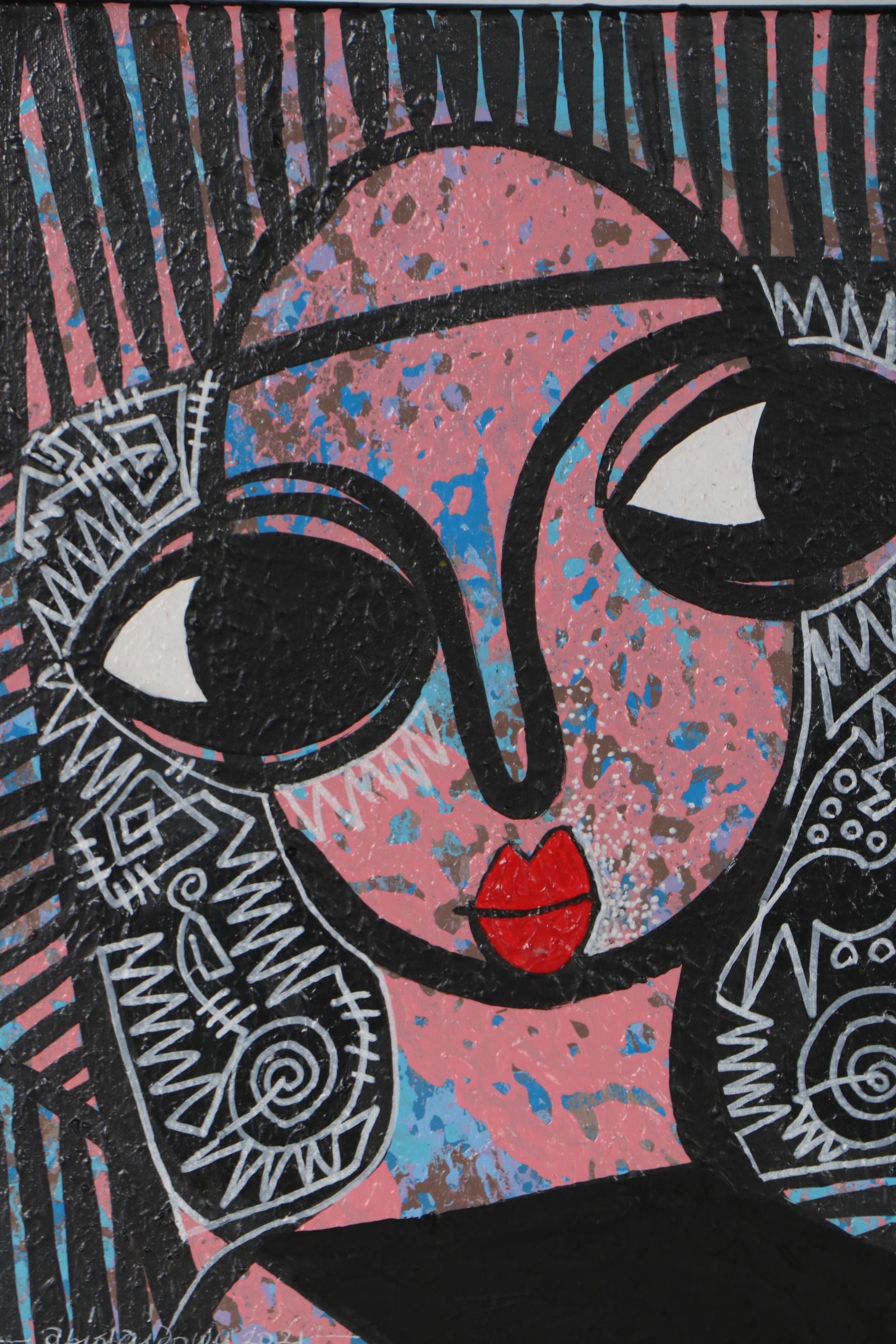 Abiola Idowu Portrait Mixed Media Painting "Flora IV," 2021