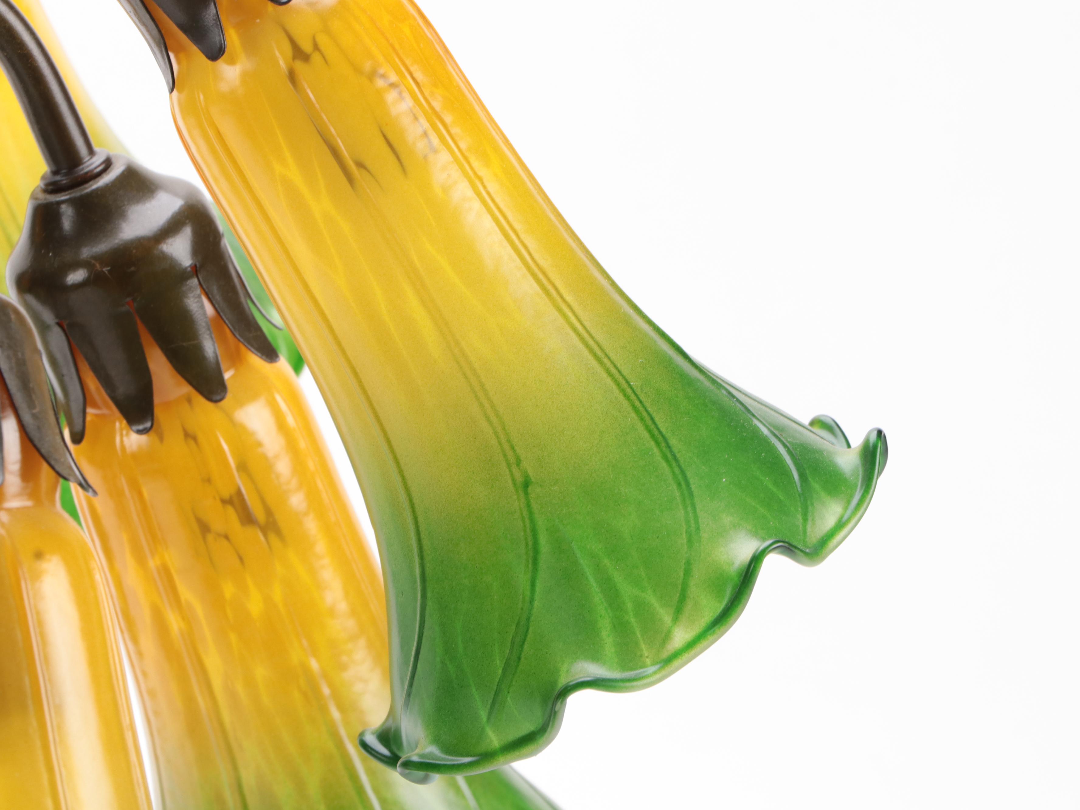 Tiffany Studios Style Ten-Light Green and Yellow Water Lily Table Lamp