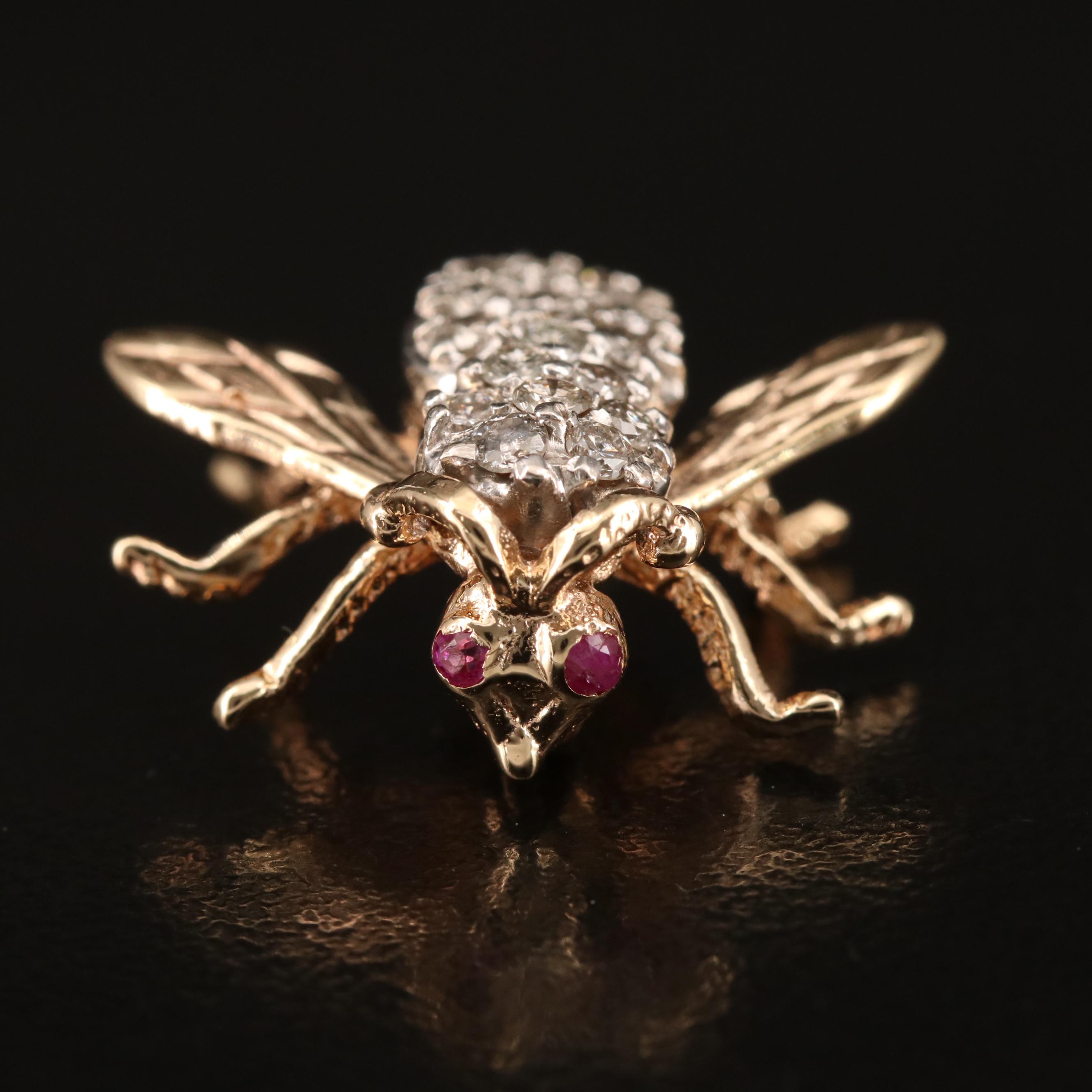 14K Diamond and Ruby Insect Pin