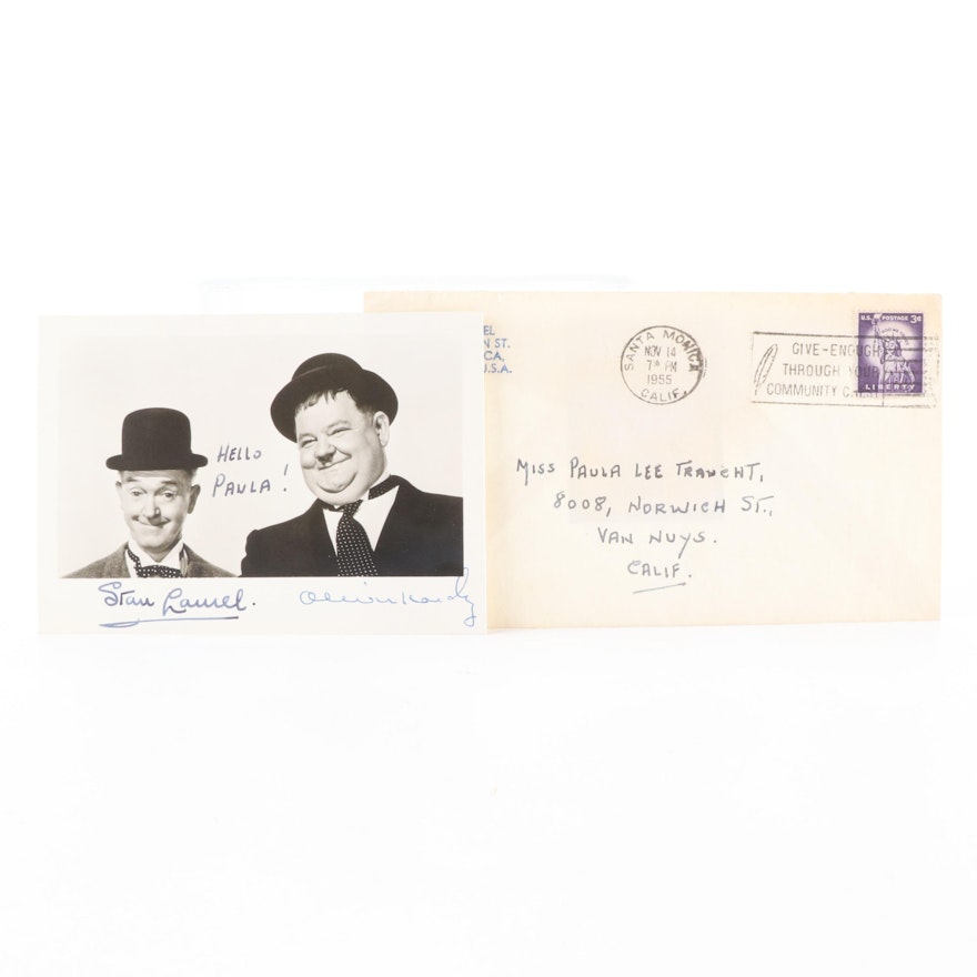 Stan Laurel and Oliver Hardy Signed Promotional Print, 1955, Visual COA