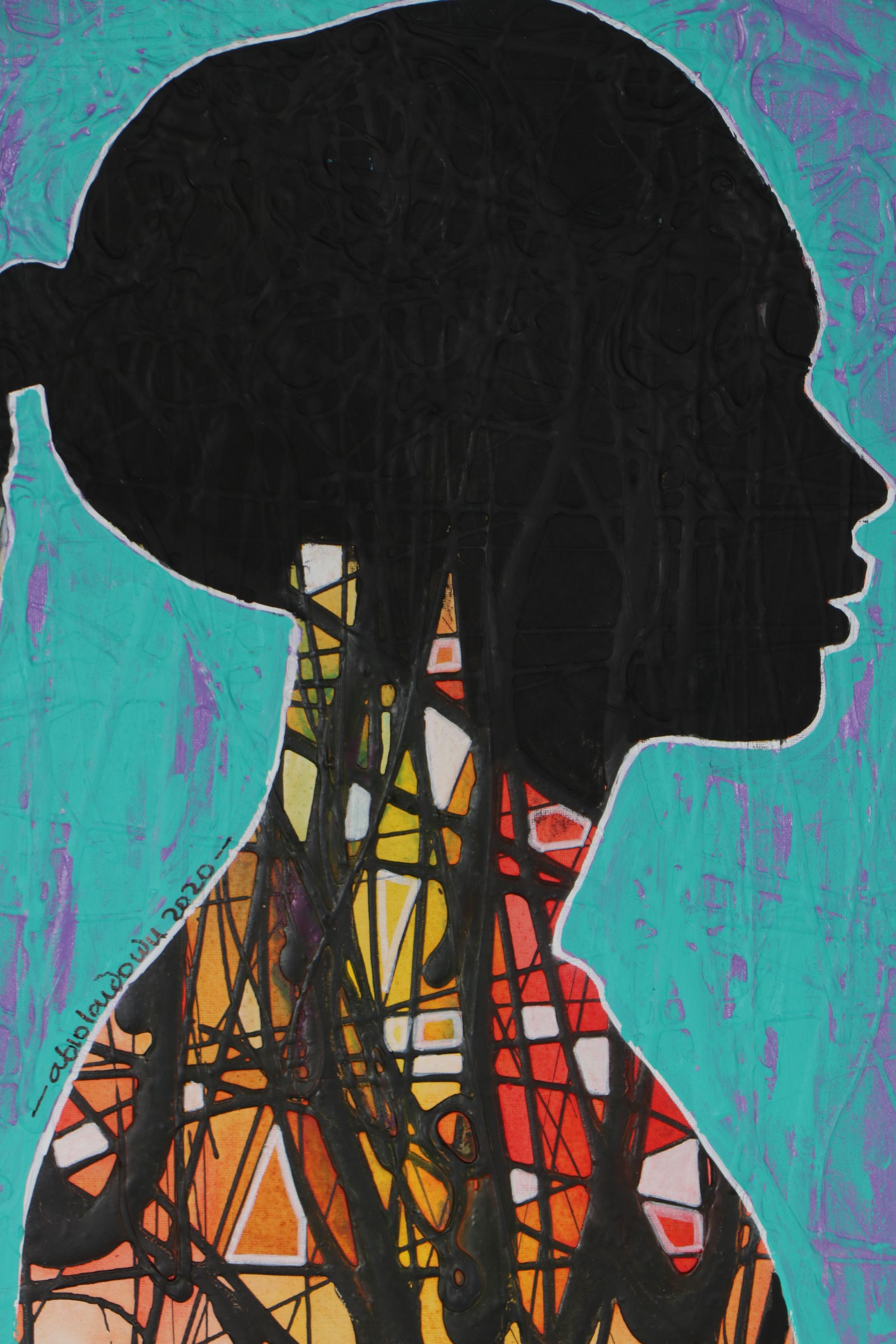 Abiola Idowu Abstract Portrait Mixed Media Painting "Love," 2020