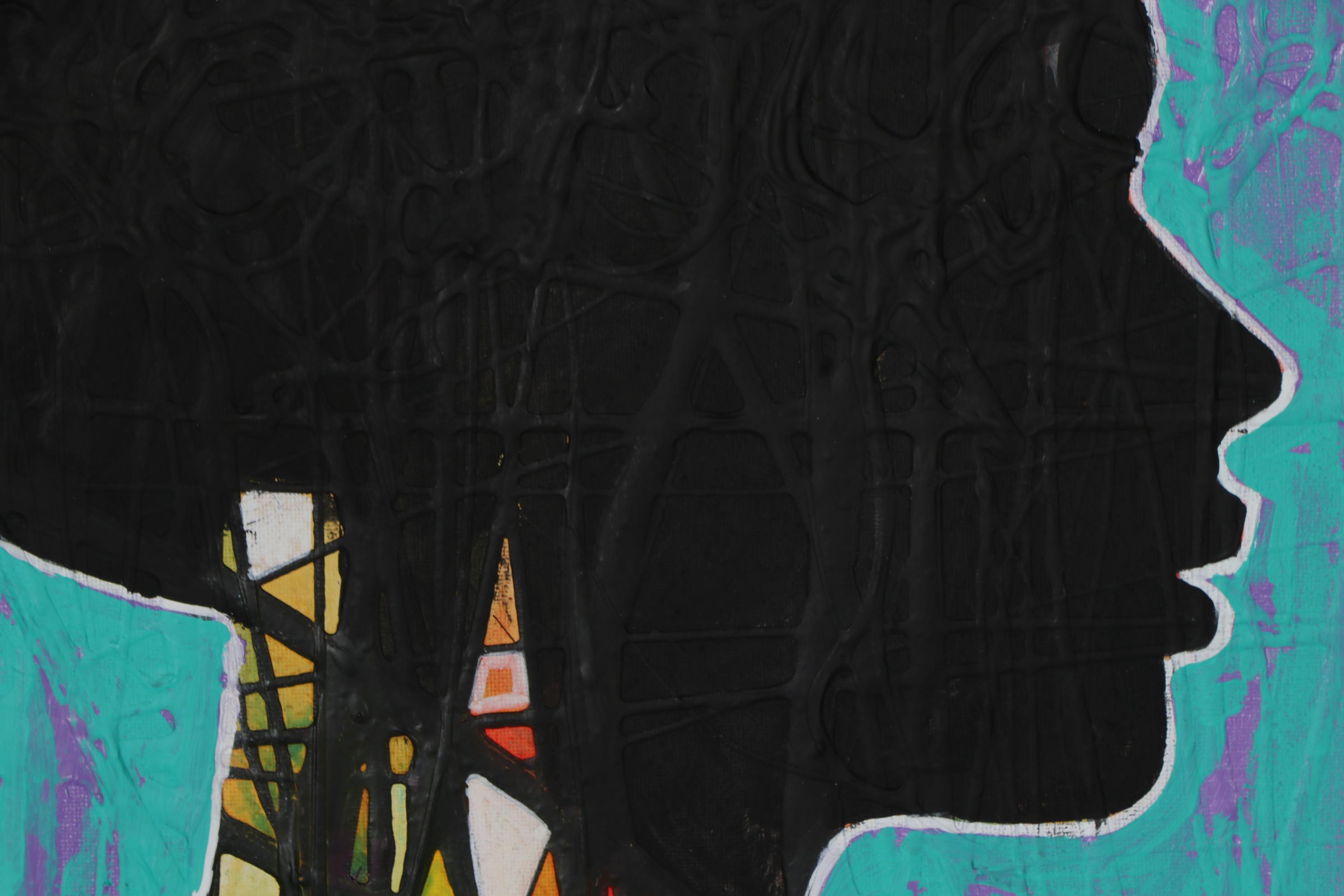 Abiola Idowu Abstract Portrait Mixed Media Painting "Love," 2020