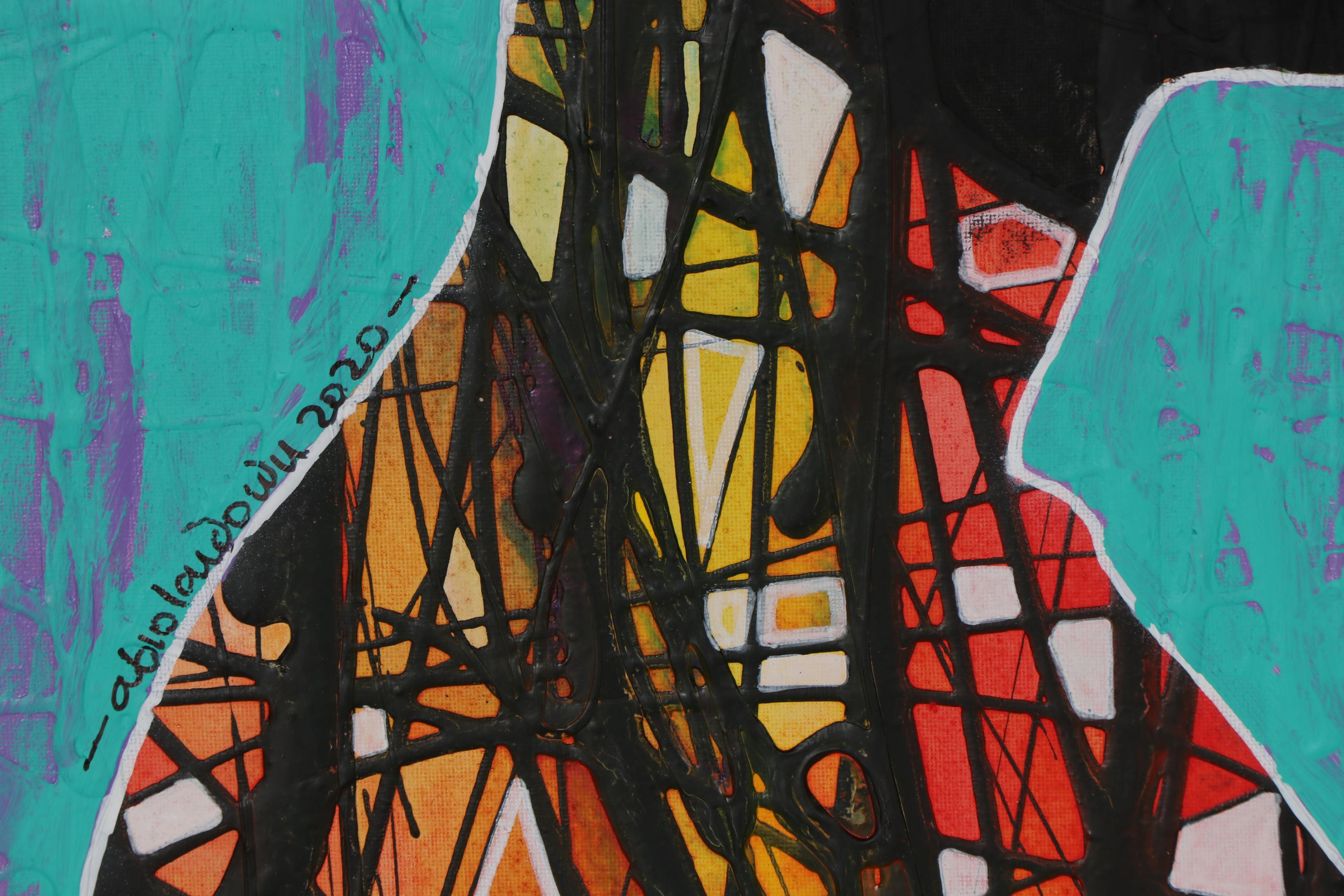 Abiola Idowu Abstract Portrait Mixed Media Painting "Love," 2020