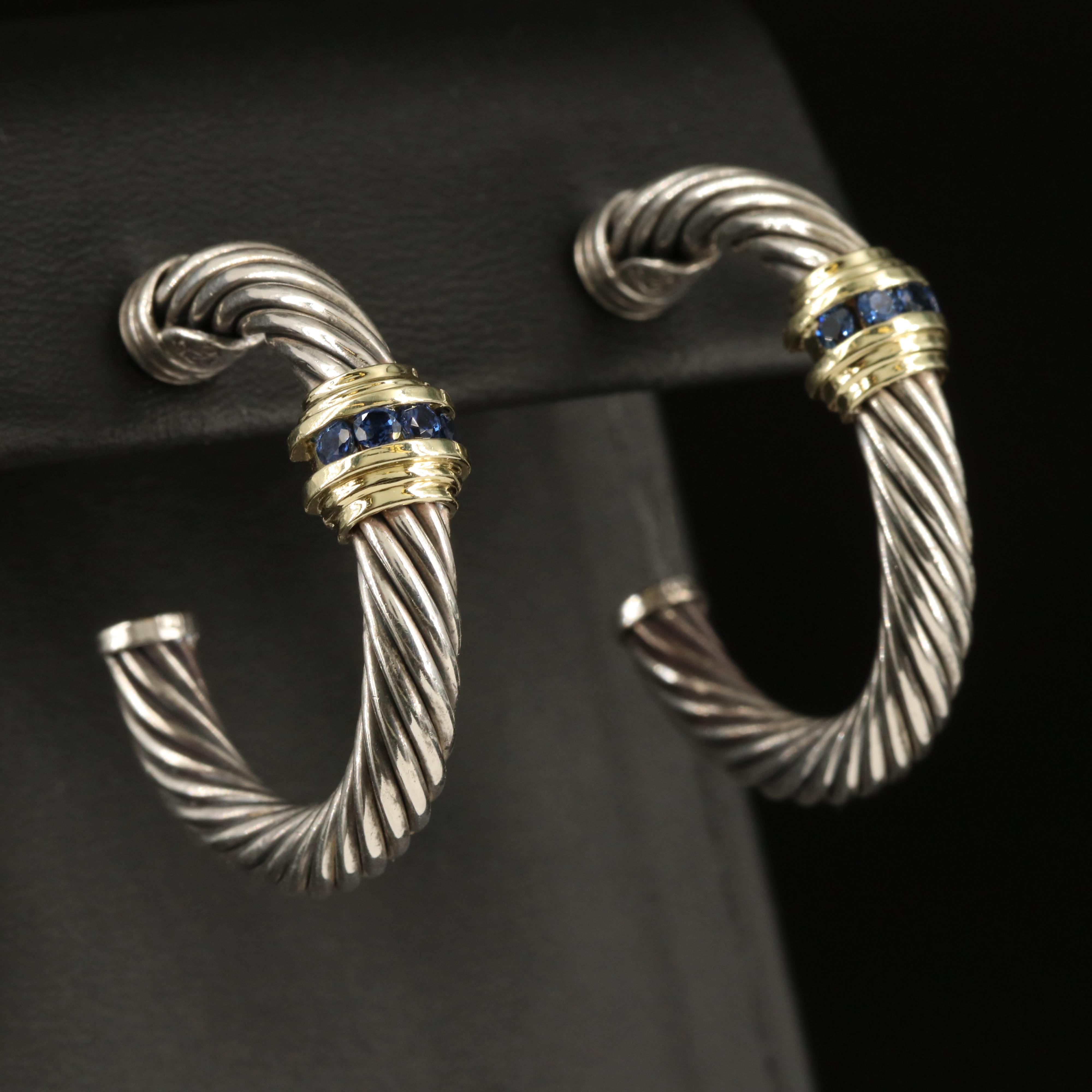David Yurman "Cable Classic" Sterling Earrings with 14K Accents