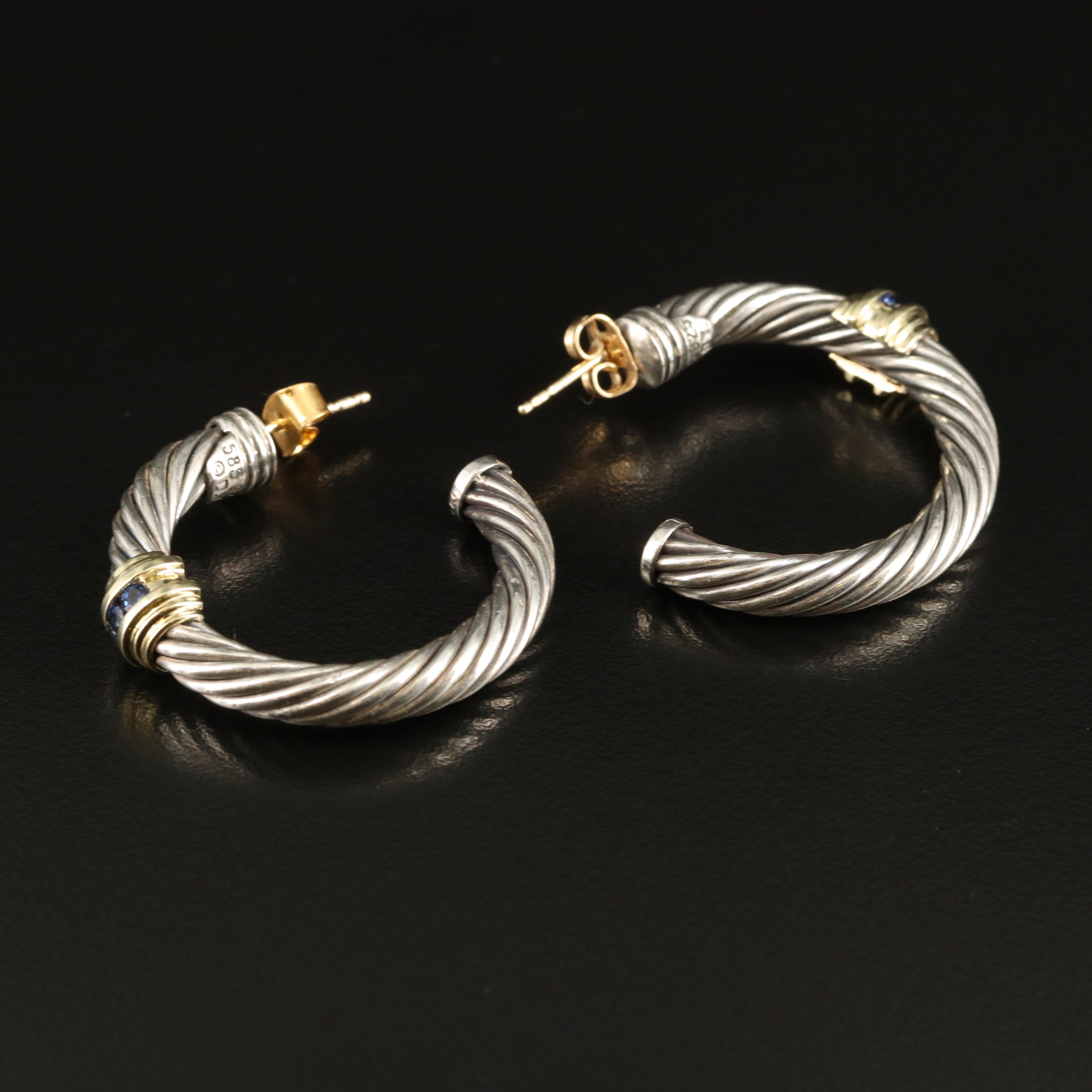 David Yurman "Cable Classic" Sterling Earrings with 14K Accents