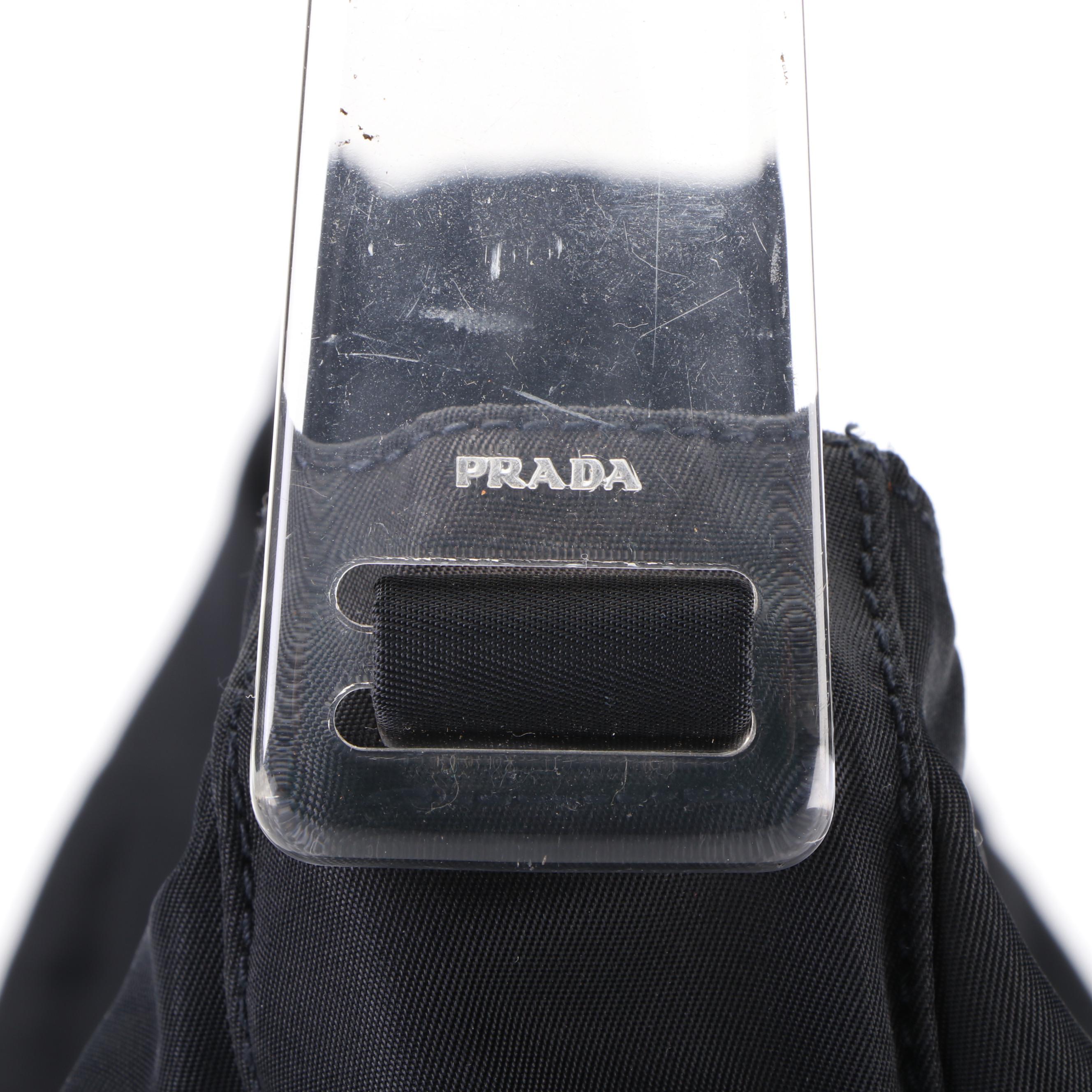Prada Shoulder Bag in Black Tessuto Nylon with Hinged Clear Lucite Handle