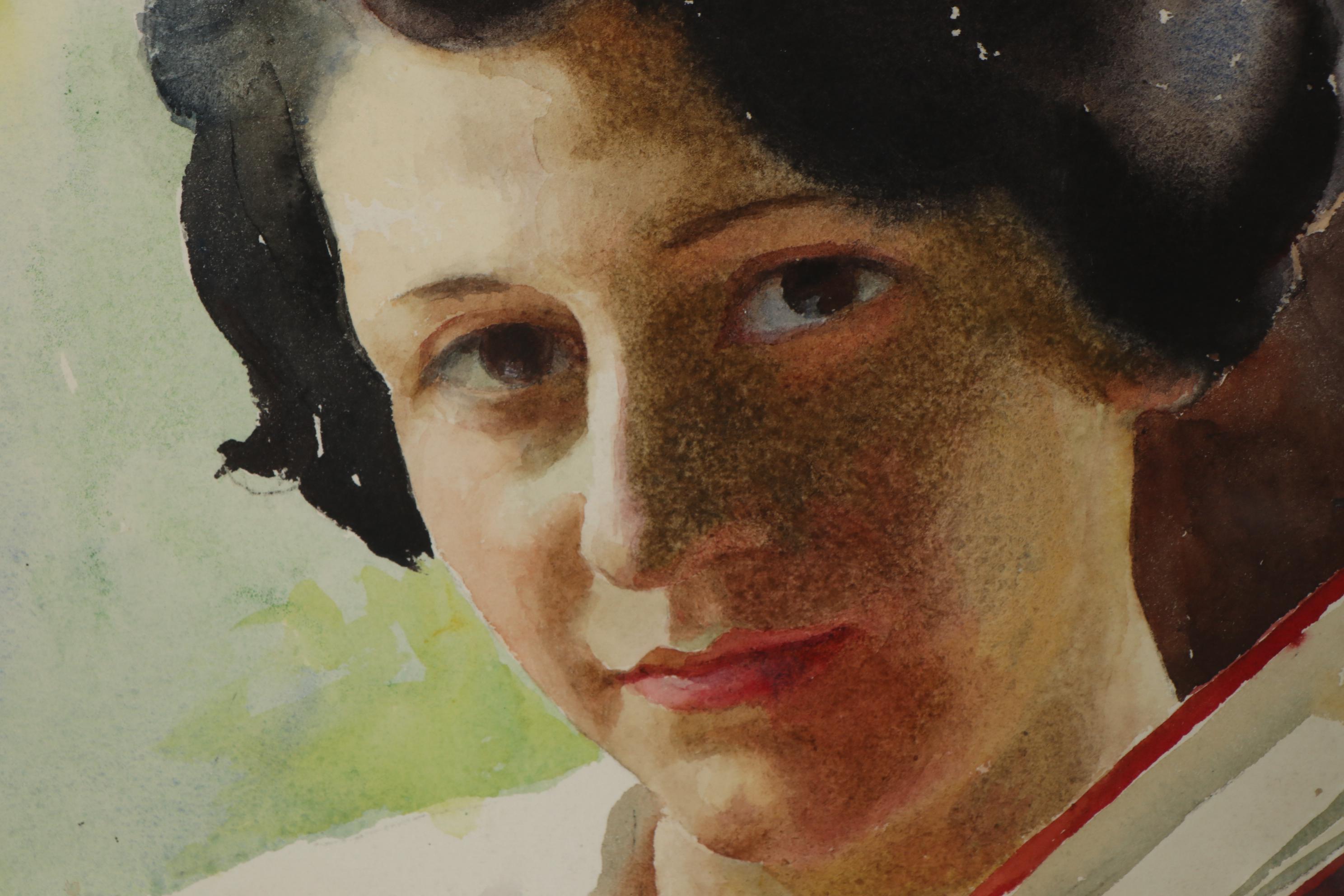 Alphaeus Philemon Cole Portrait Watercolor "Lady with a Book"