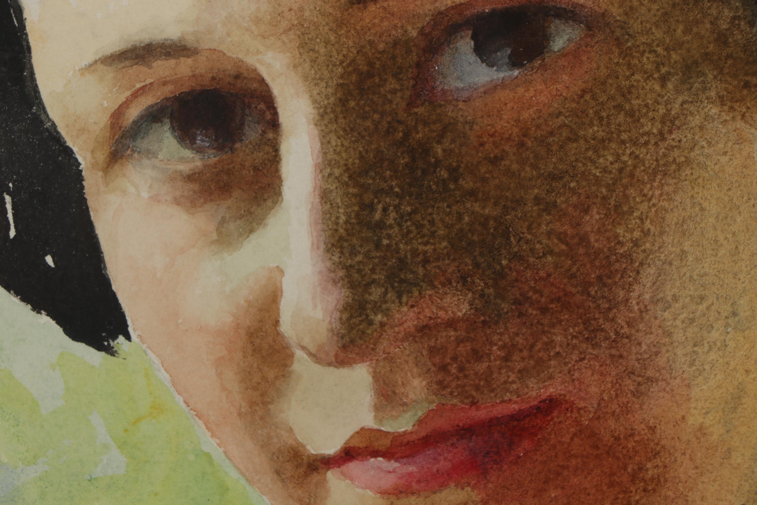 Alphaeus Philemon Cole Portrait Watercolor "Lady with a Book"