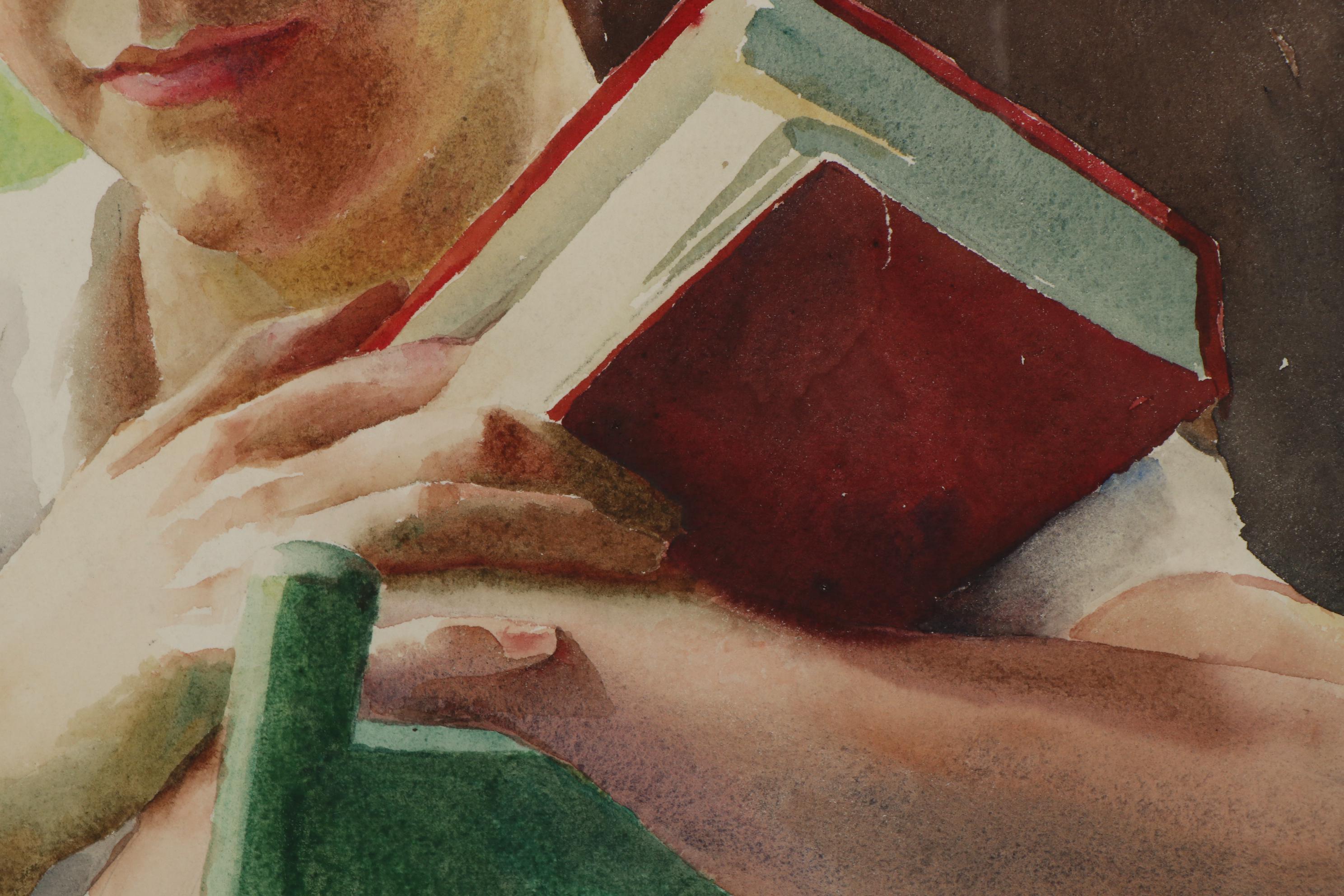 Alphaeus Philemon Cole Portrait Watercolor "Lady with a Book"