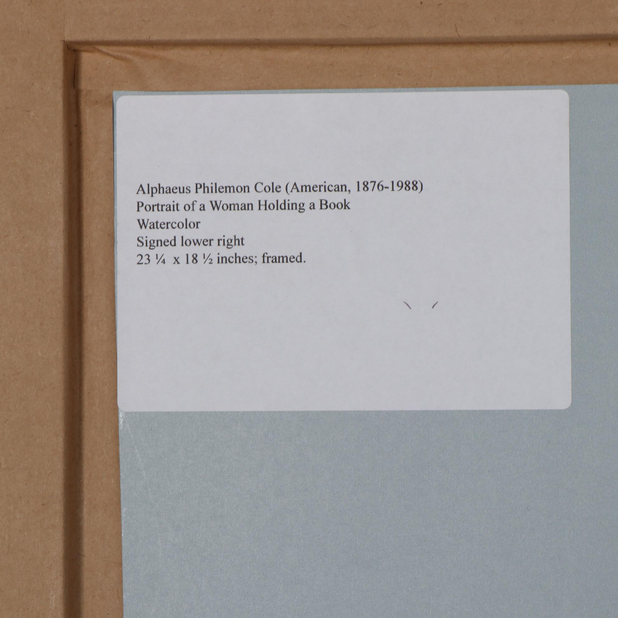 Alphaeus Philemon Cole Portrait Watercolor "Lady with a Book"