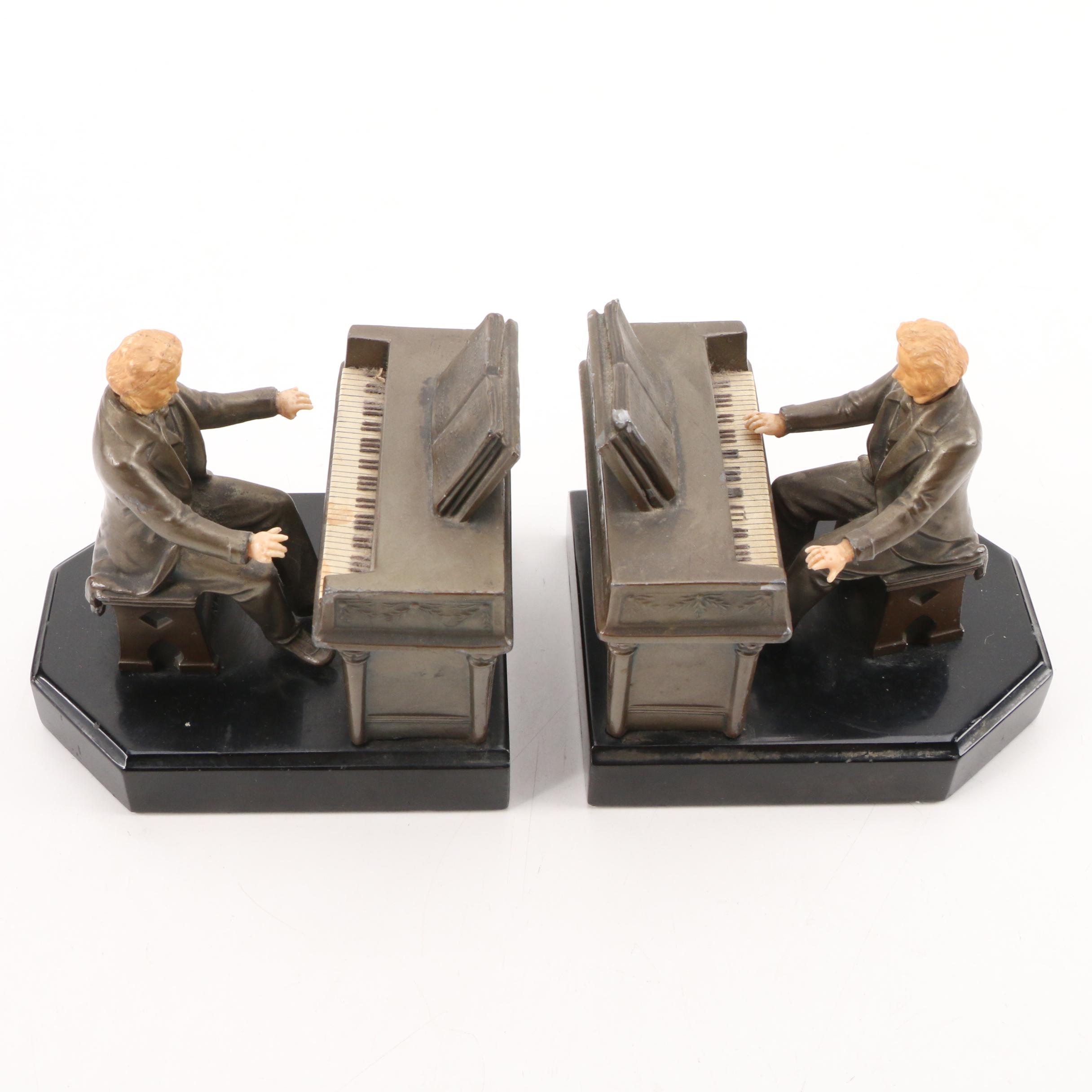 J.B. Hirsch "Beethoven Playing the Piano" Metal Bookends, 1932