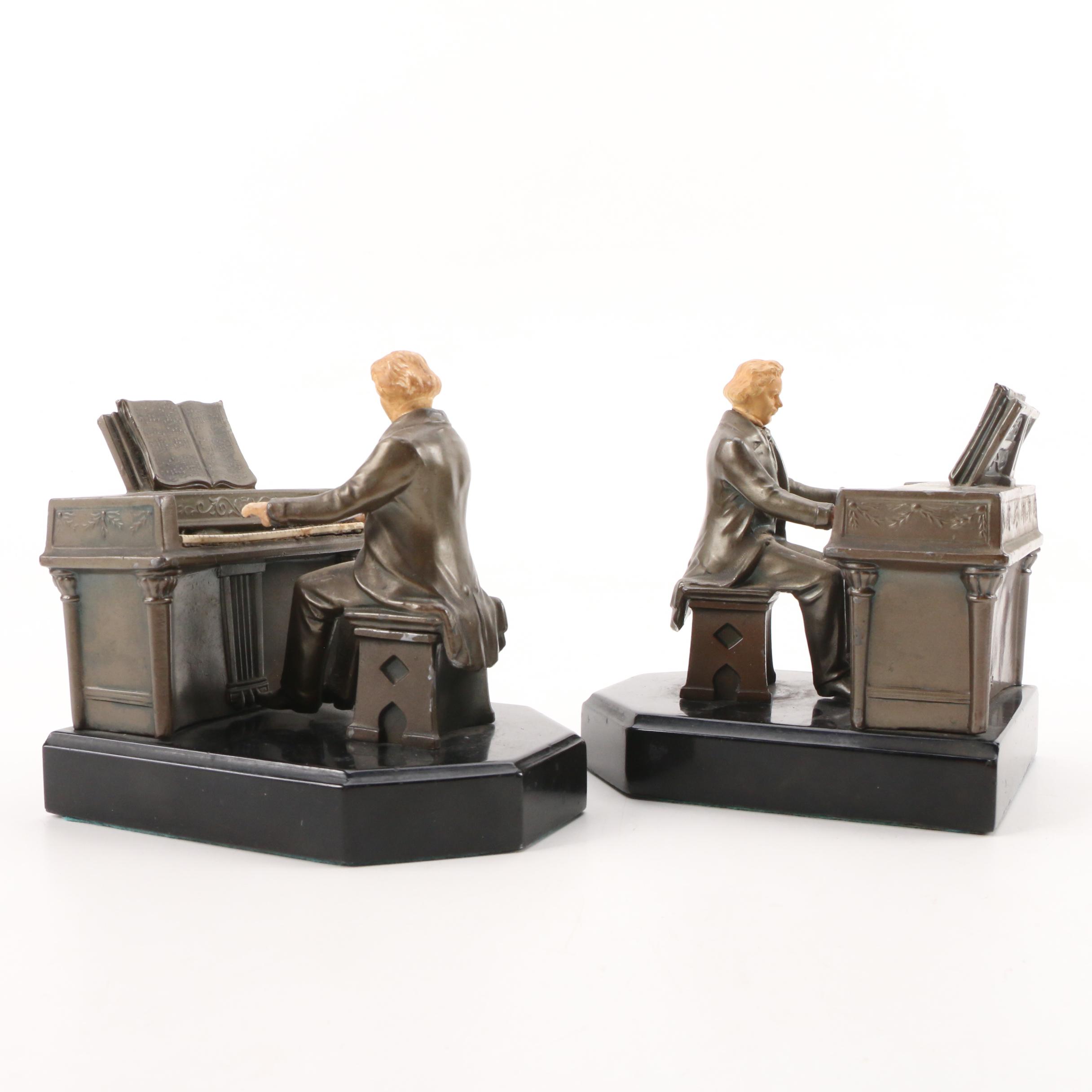 J.B. Hirsch "Beethoven Playing the Piano" Metal Bookends, 1932