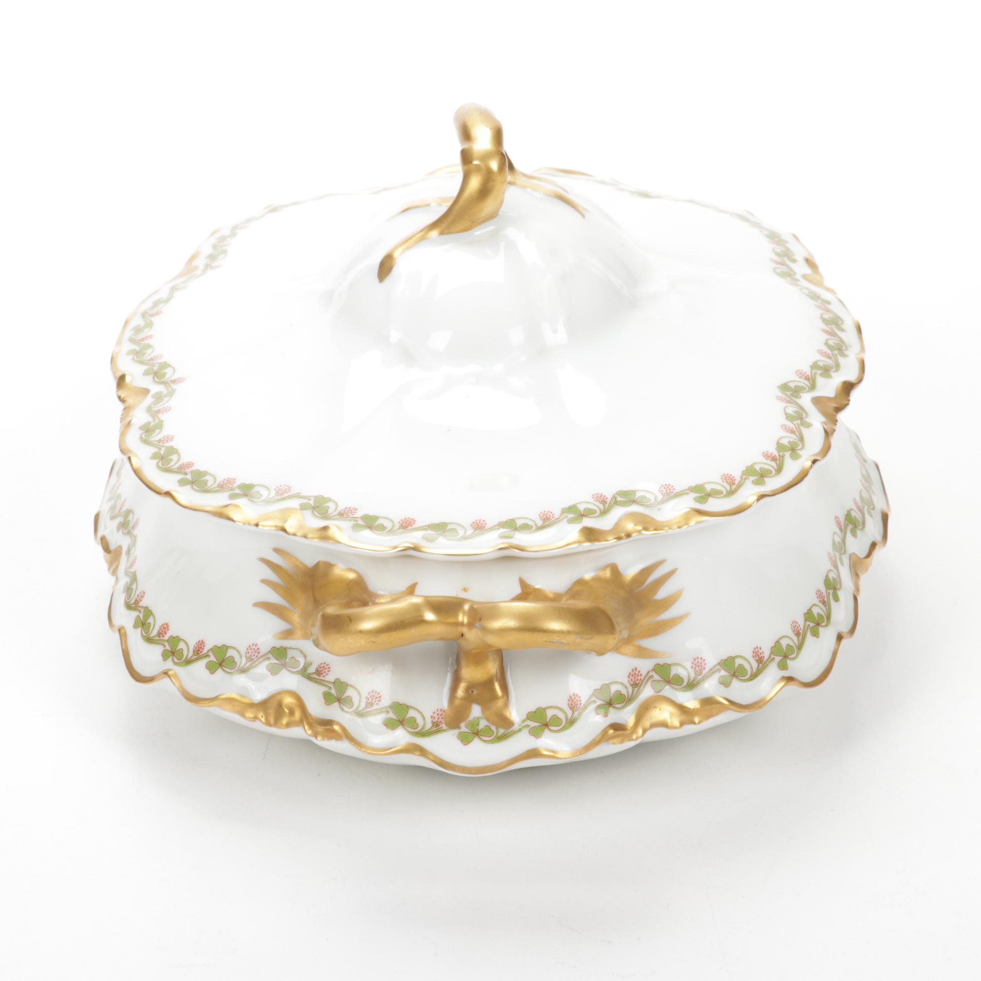 Haviland Limoges "Clover Leaf" Porcelain 8" Oval Covered Vegetable Dish