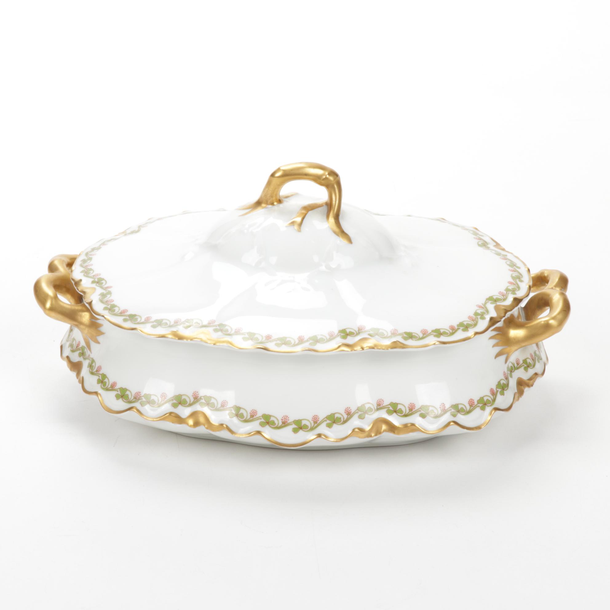 Haviland Limoges "Clover Leaf" Porcelain 8" Oval Covered Vegetable Dish