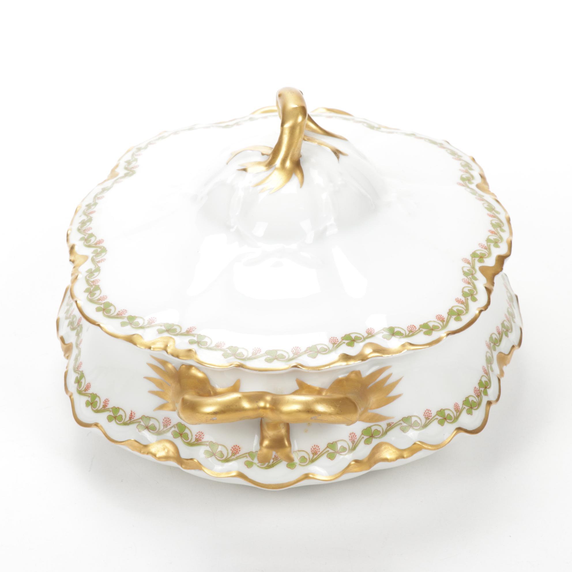 Haviland Limoges "Clover Leaf" Porcelain 8" Oval Covered Vegetable Dish