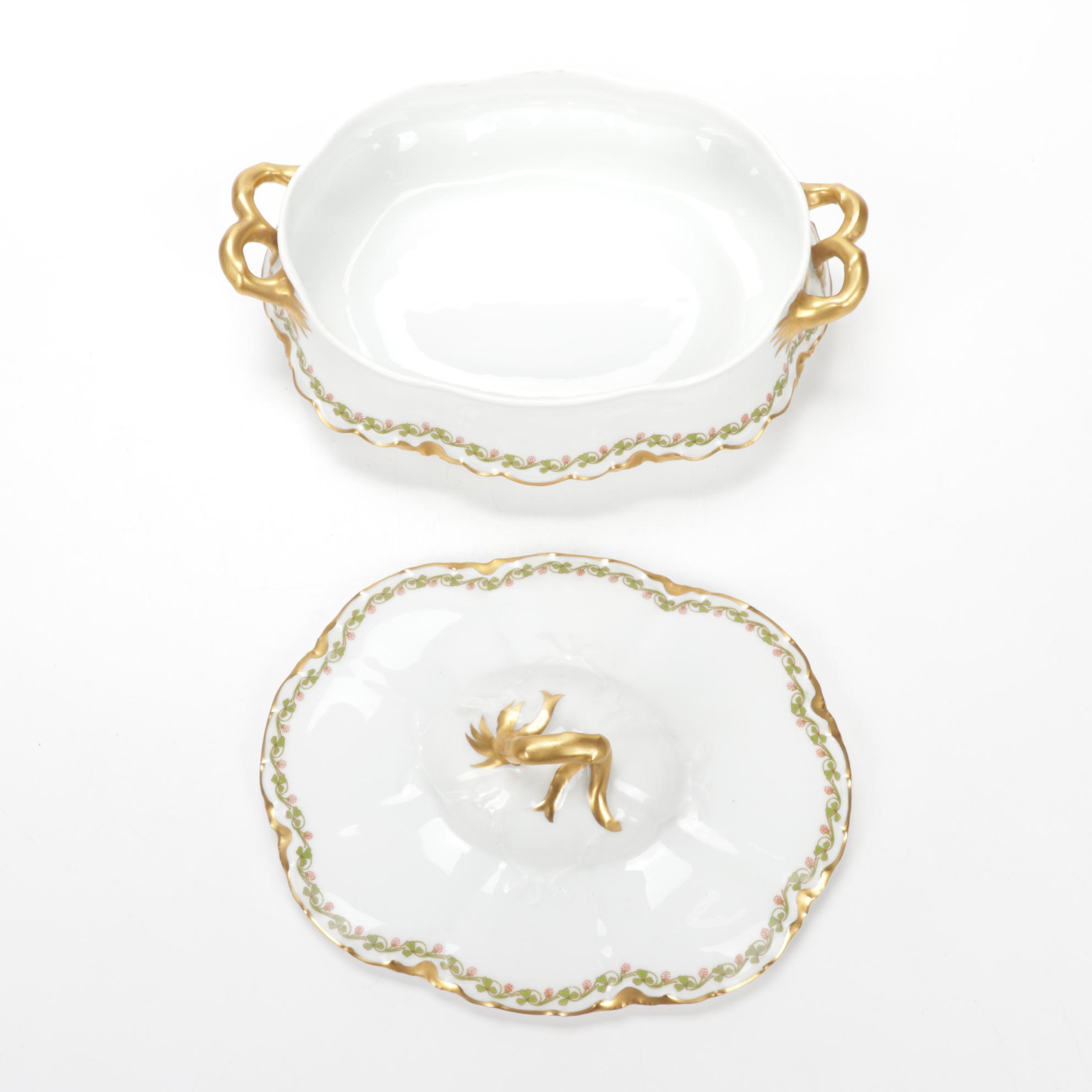 Haviland Limoges "Clover Leaf" Porcelain 8" Oval Covered Vegetable Dish